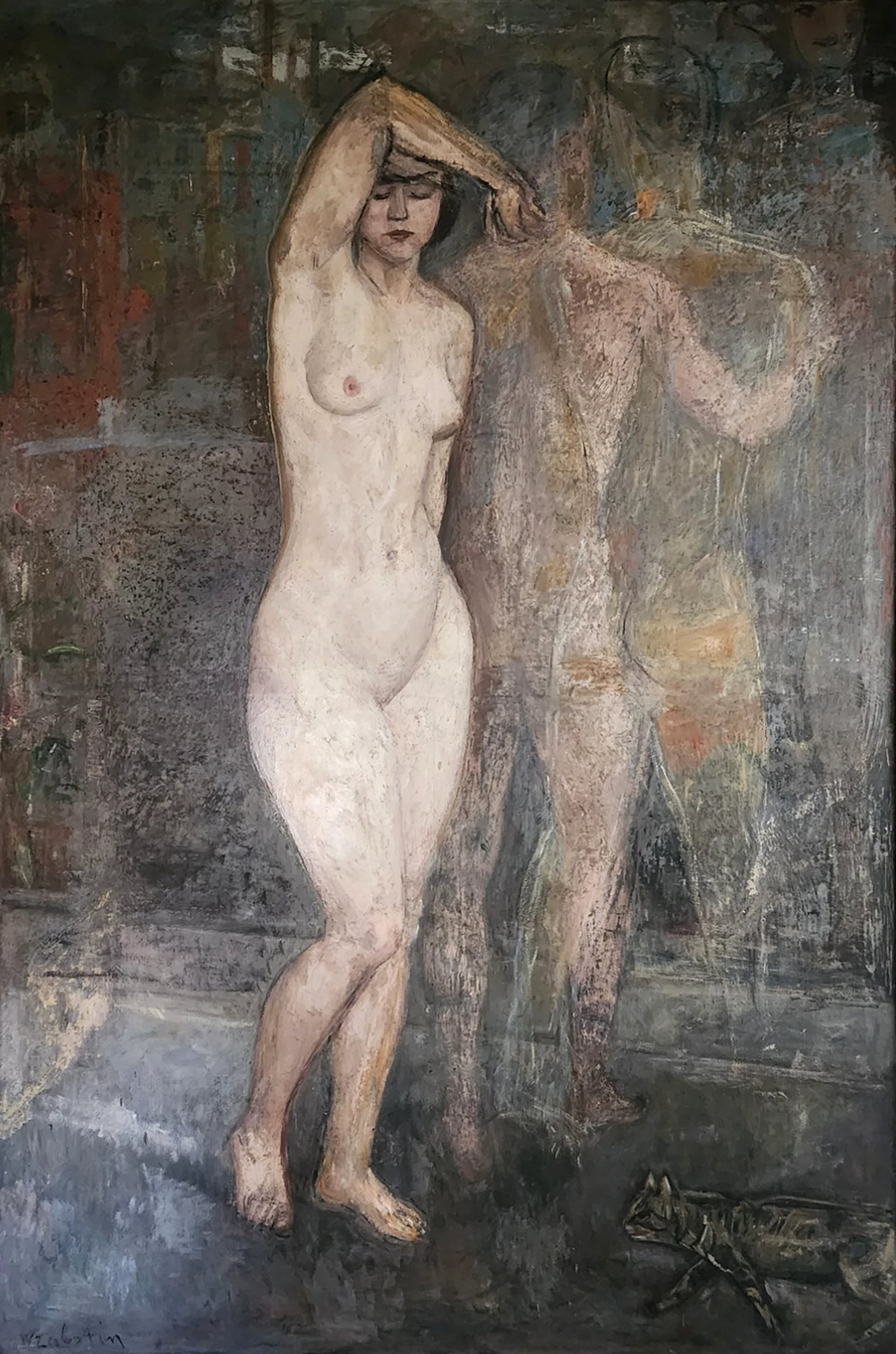 Ölgemälde "Grosser weiblicher Akt" oder "Die Grossstadt" von Wladimir von Zabotin. Ursprünglich um 1925, Endzustand ca. 1935