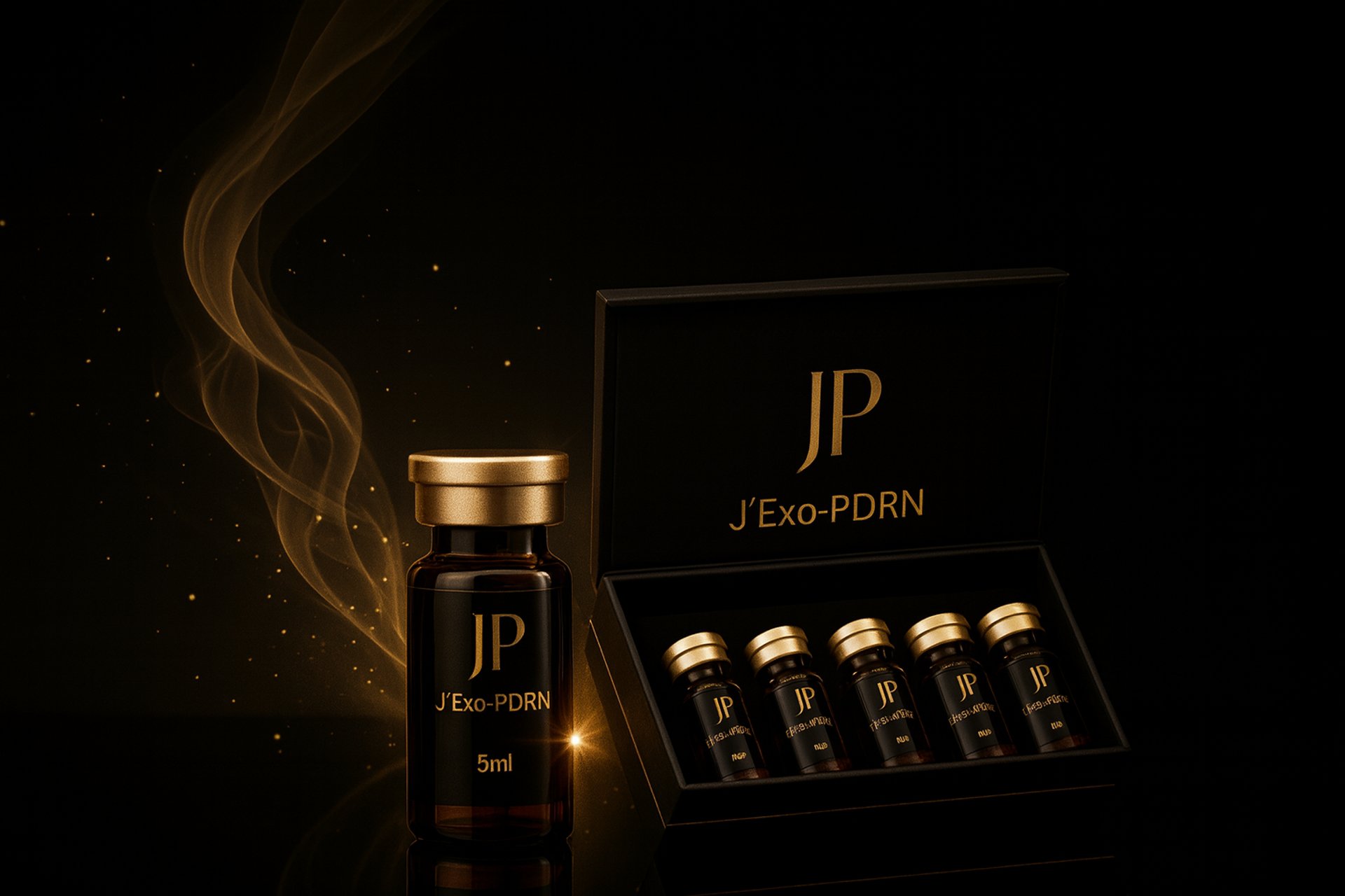 a bottle of cosmetic product next to a container with a gold lid