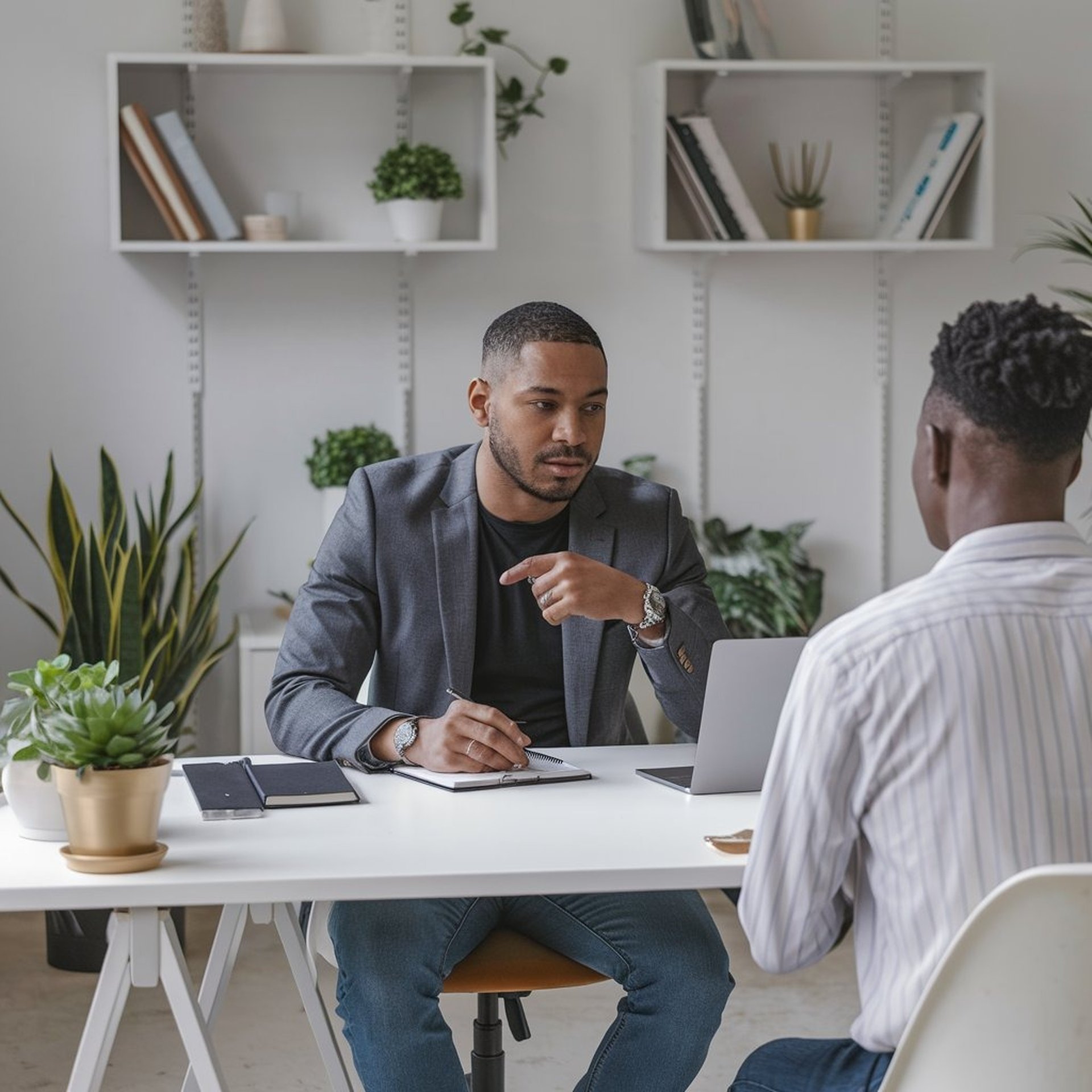 Photo d'un conseiller en rendez-vous bilan de compétences avec un client