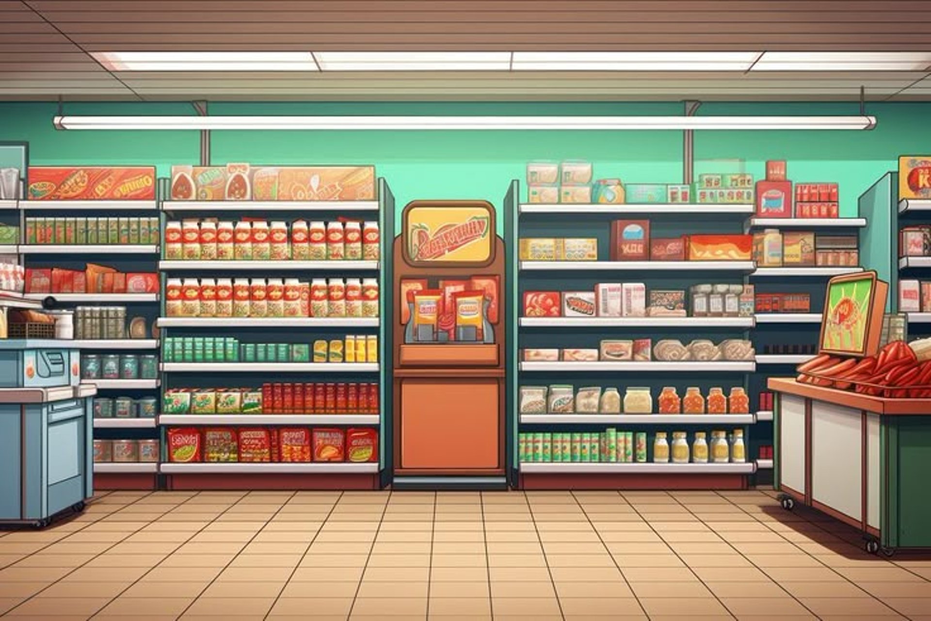 a grocery store aisle filled with lots of food