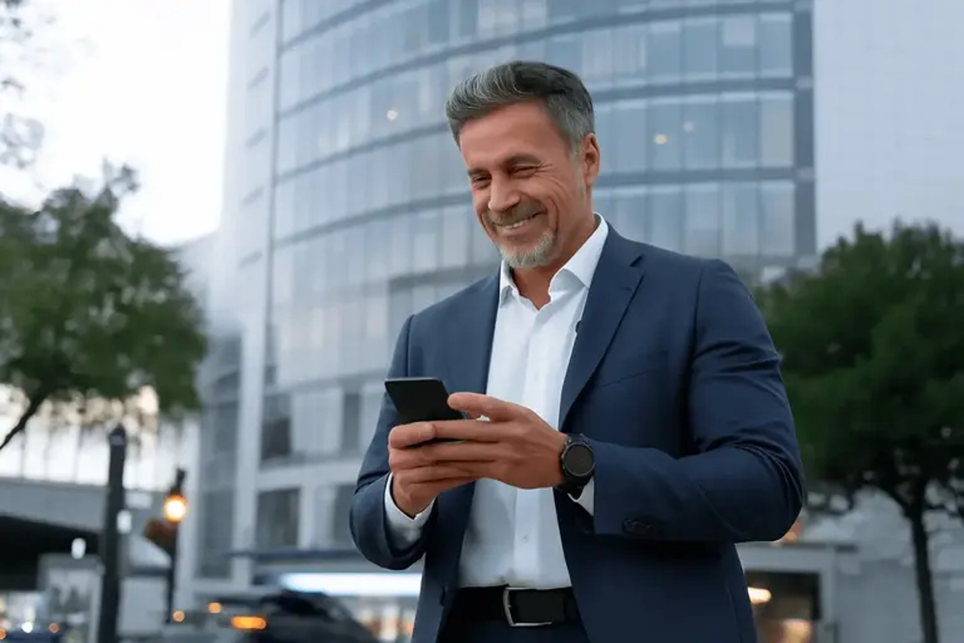 Client satisfait lisant la foire aux questions de JeVendsMonAuto.ca sur son téléphone