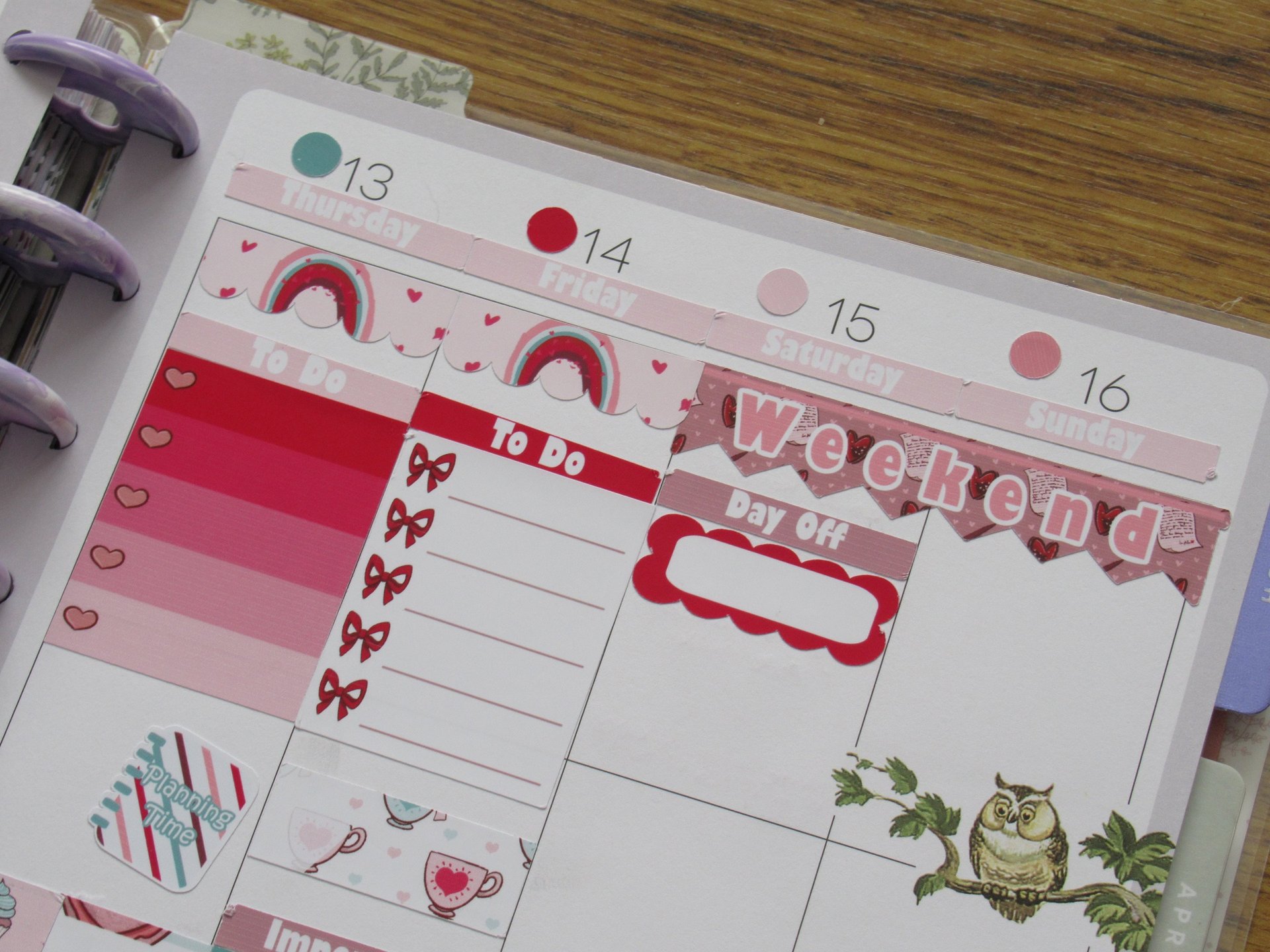 pink planner sticker layout in paper planner