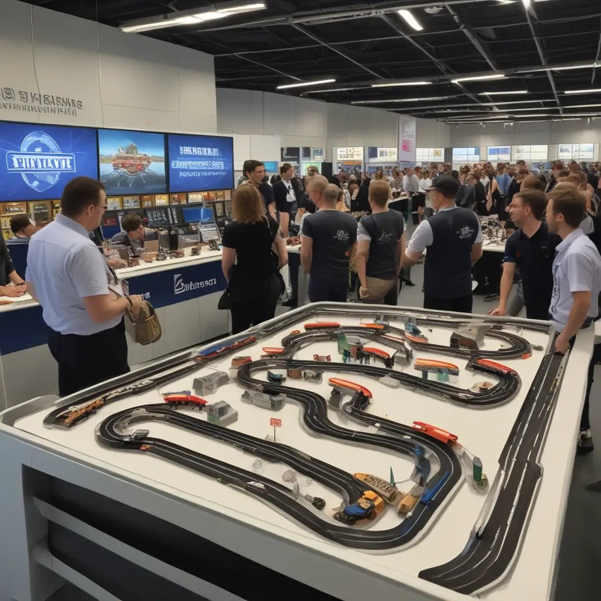 Competición de Scalextric en una feria con branding personalizado