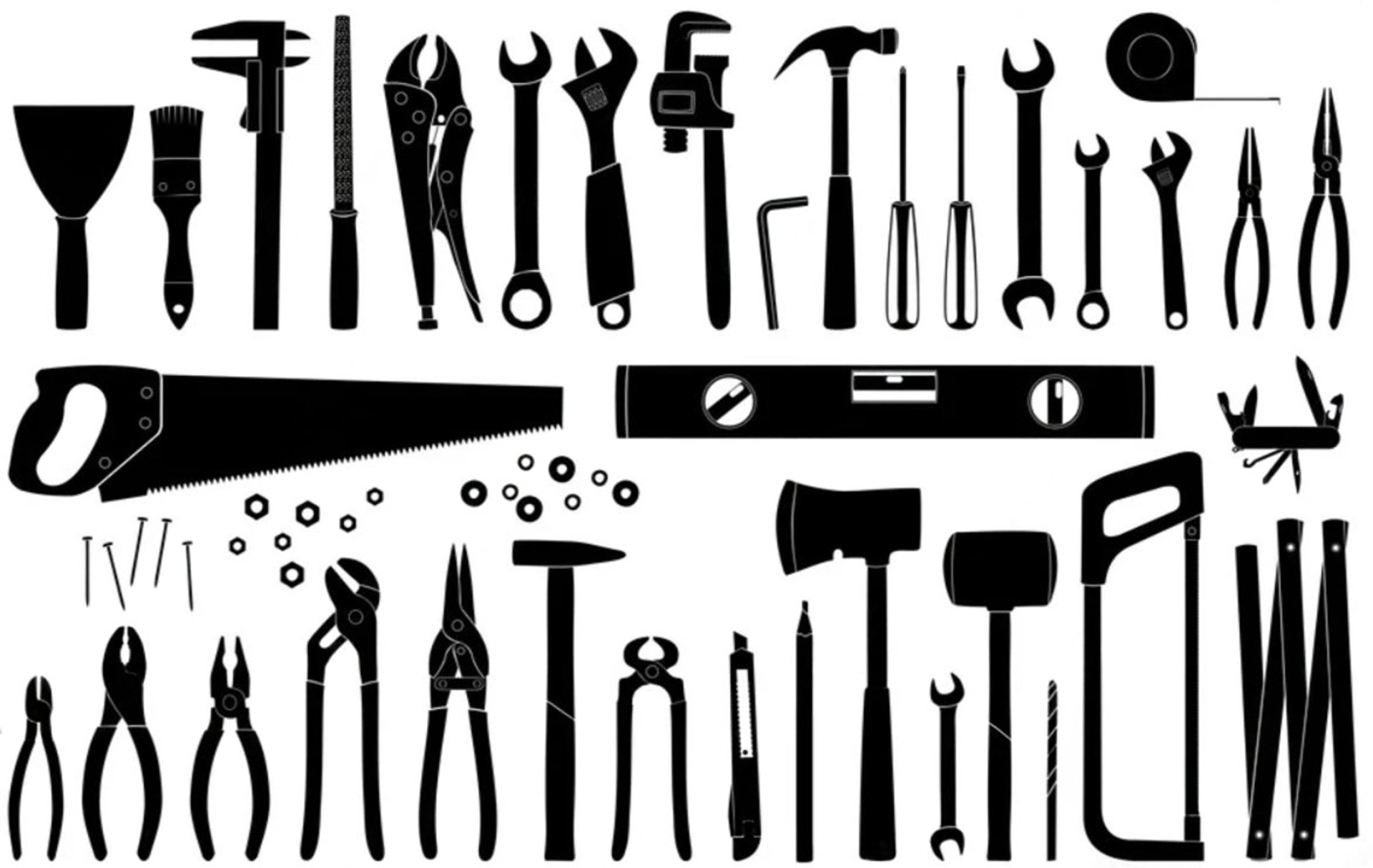 A variety of handyman tools that can be used to fix many different problems at a client's house