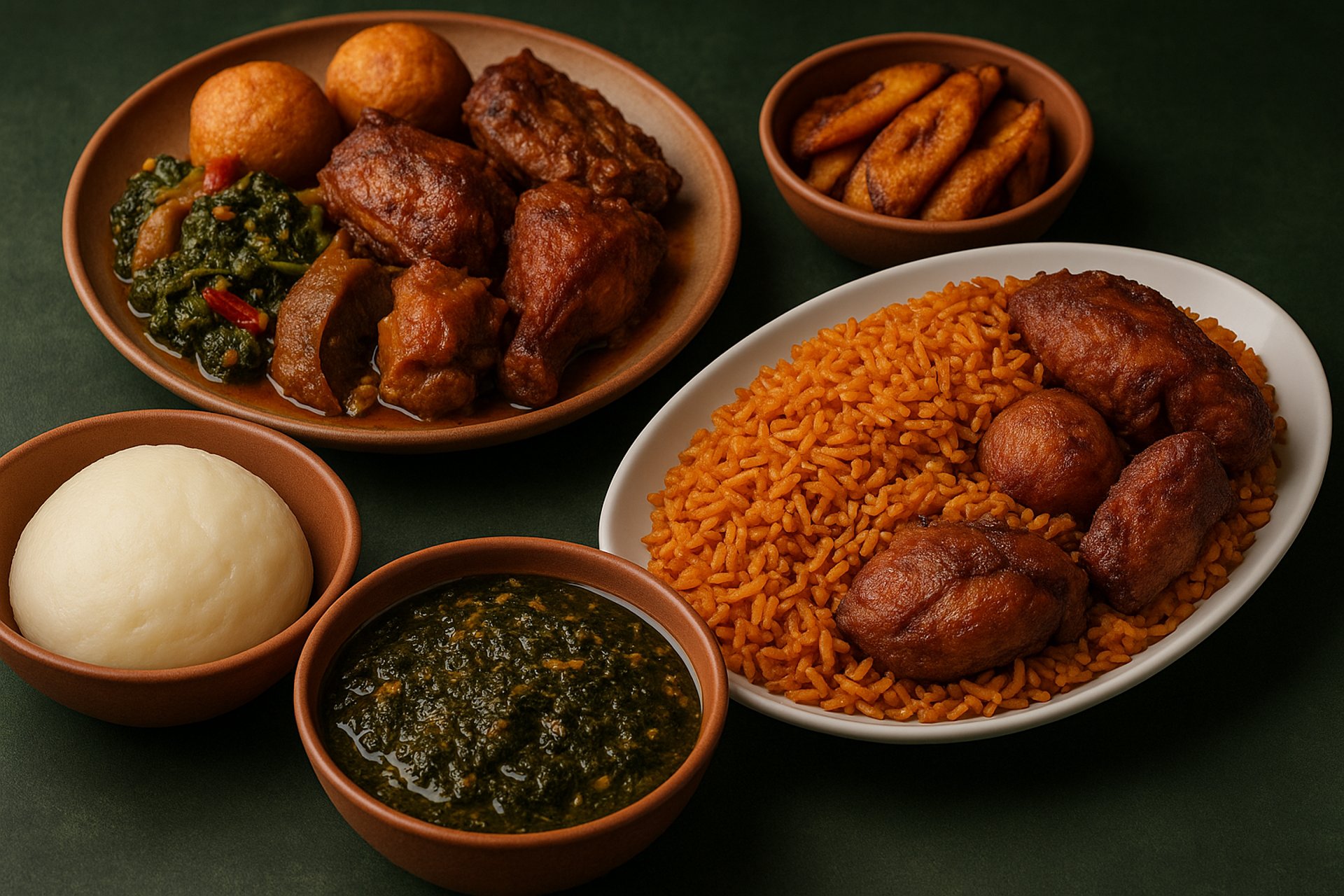a wooden table topped with plates of food