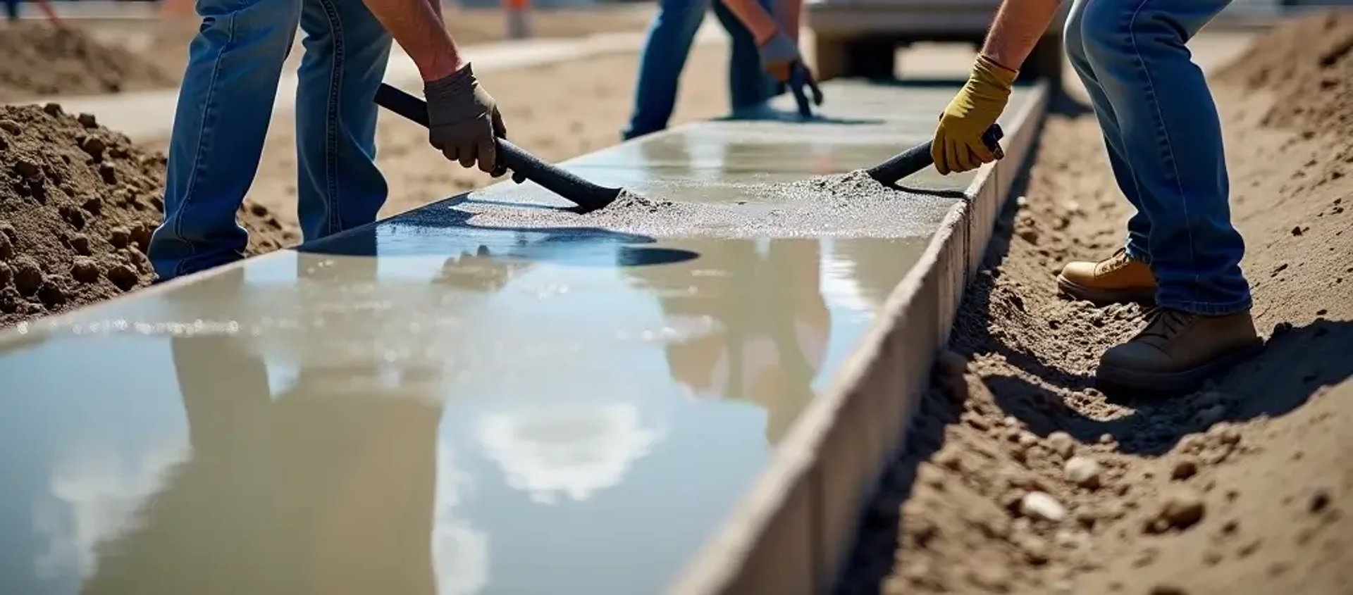 Men working on a fresh concrete in Eagle Mountain, UT