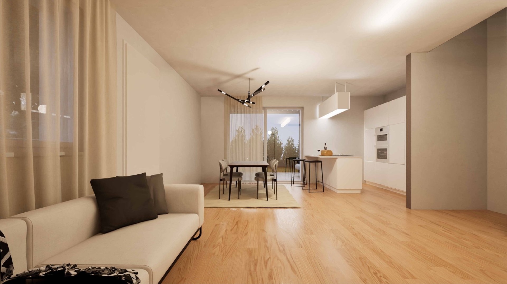 Render interno della zona giorno di Castellarano