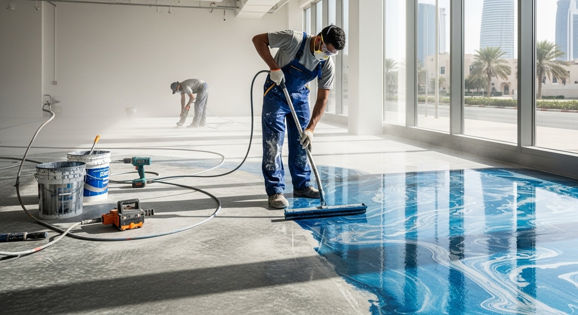 an abstract photo of a curved building with a blue sky in the background