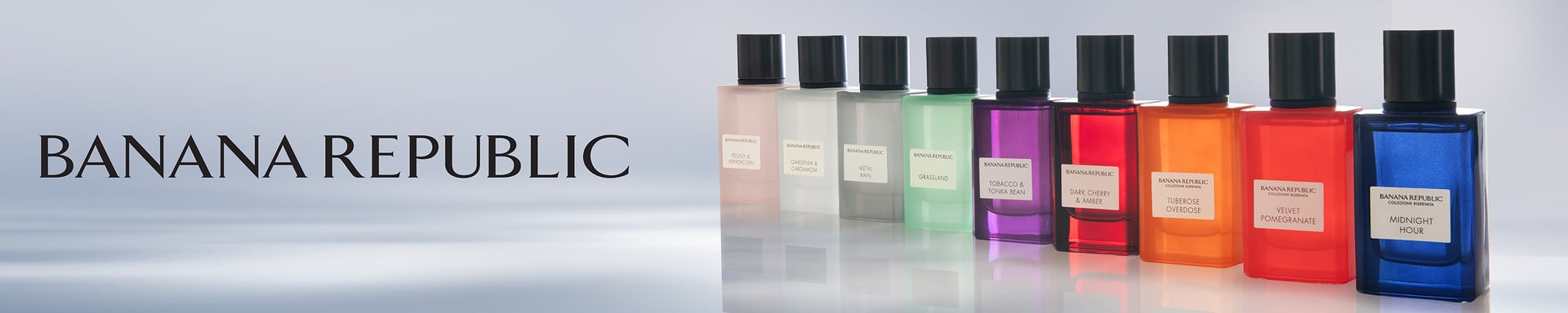 Banana Republic banner with logo and fragrance bottle