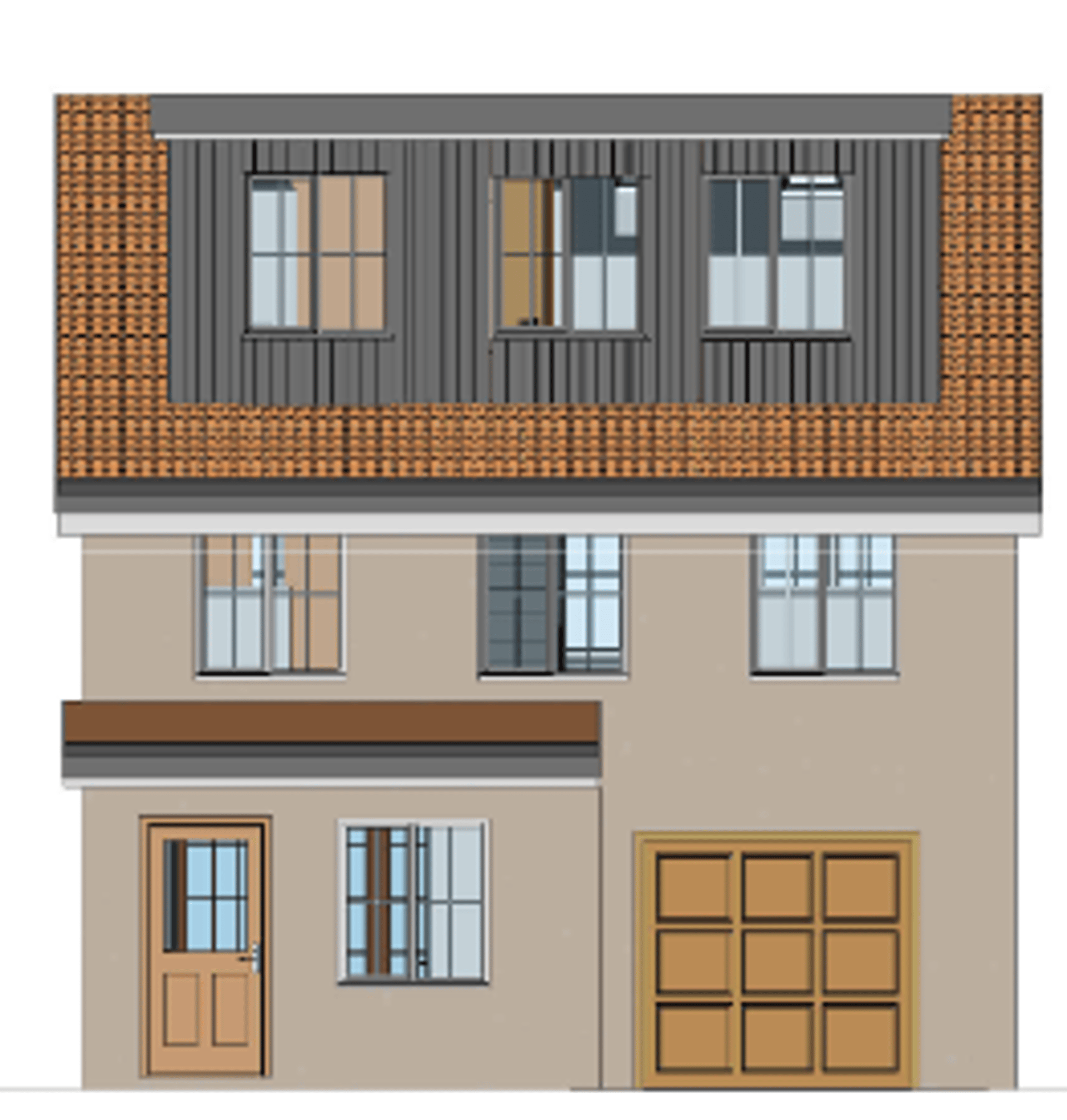 Brick building with white windows and paved path.