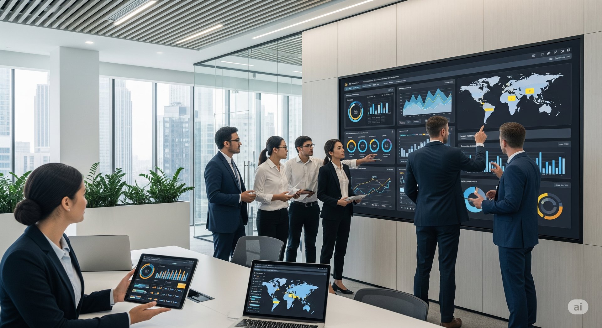 professionals collaborating by using dashboard