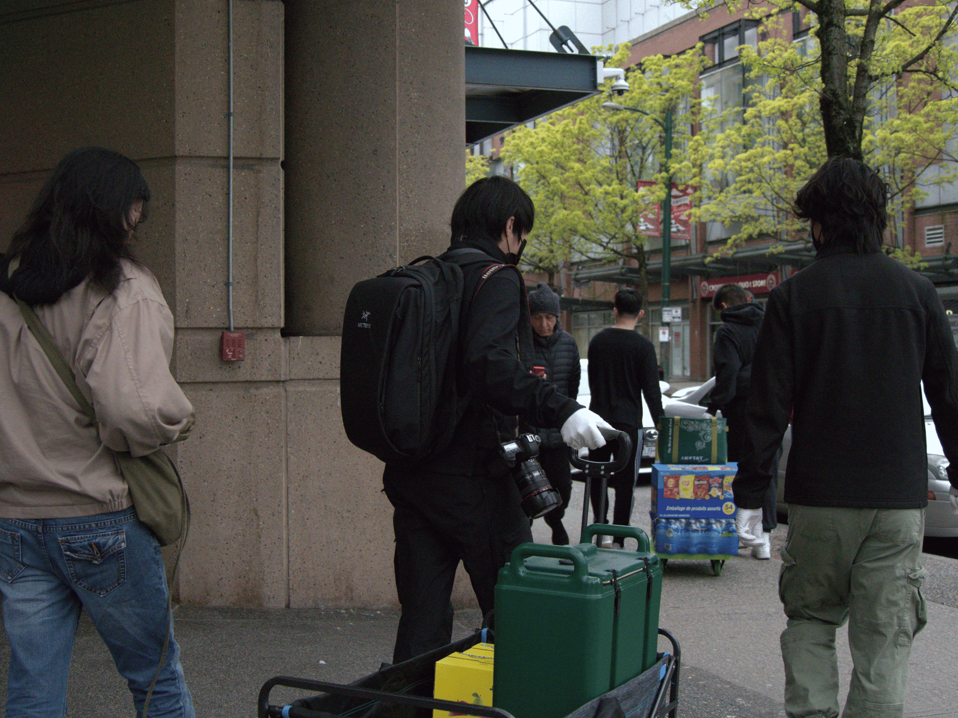 an abstract photo of a curved building with a blue sky in the background