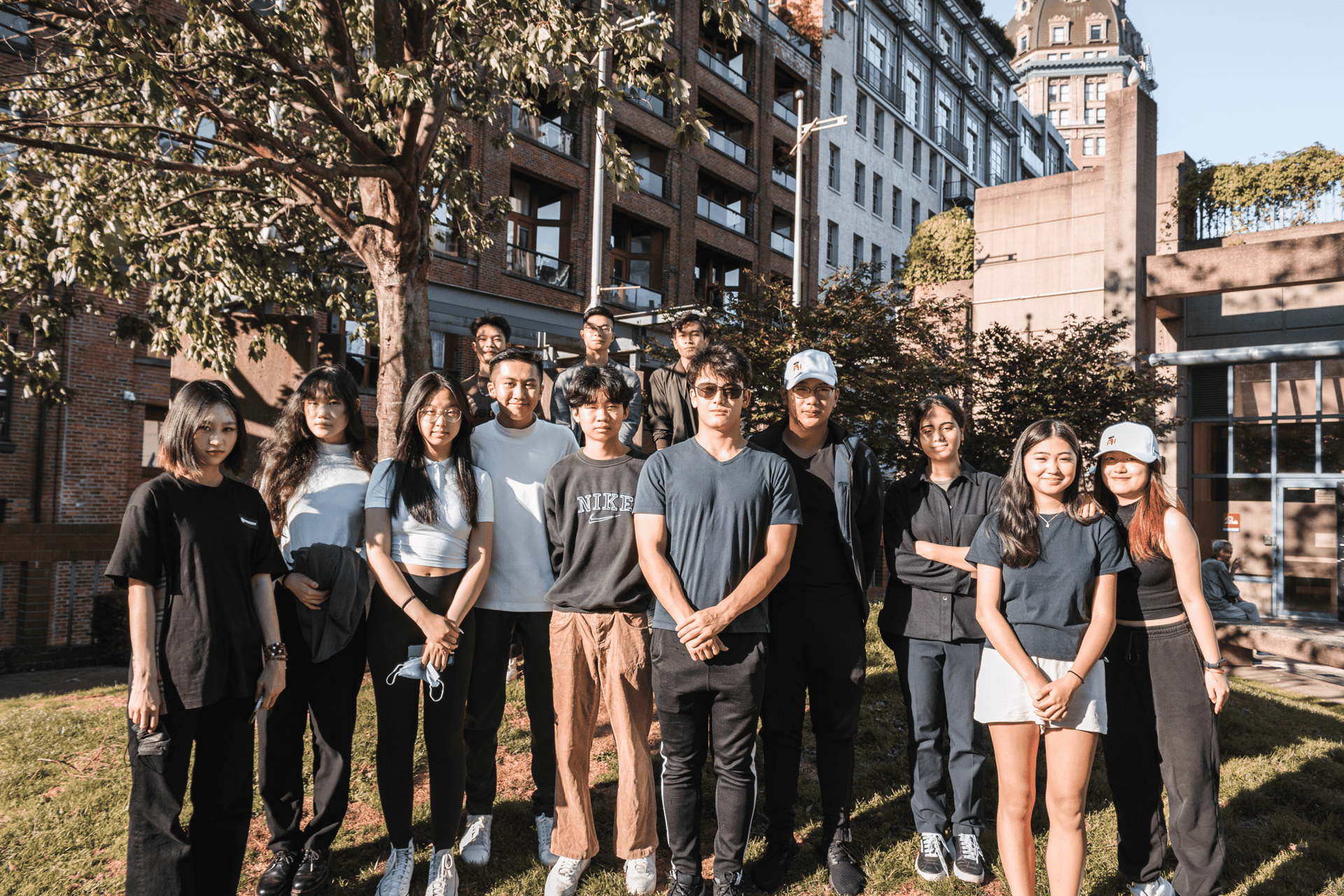 an abstract photo of a curved building with a blue sky in the background