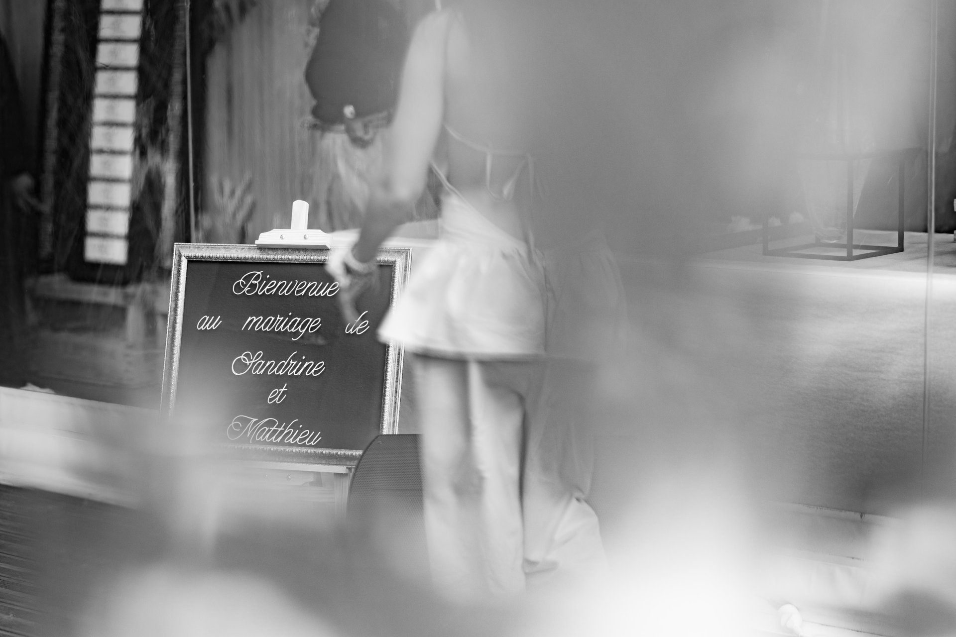 Une pancarte à l'entrée d'une salle de réception