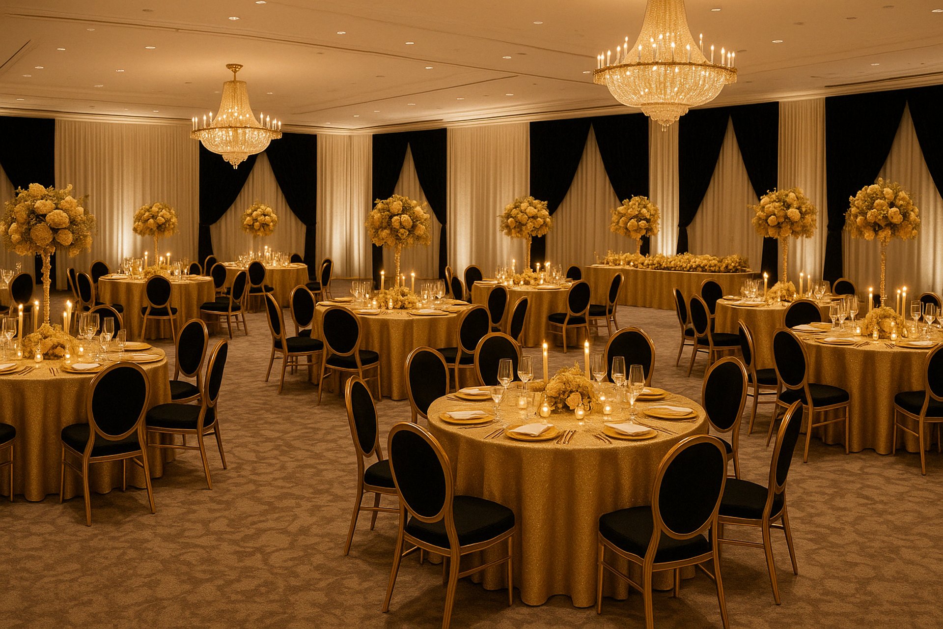 a long table is set for a formal dinner