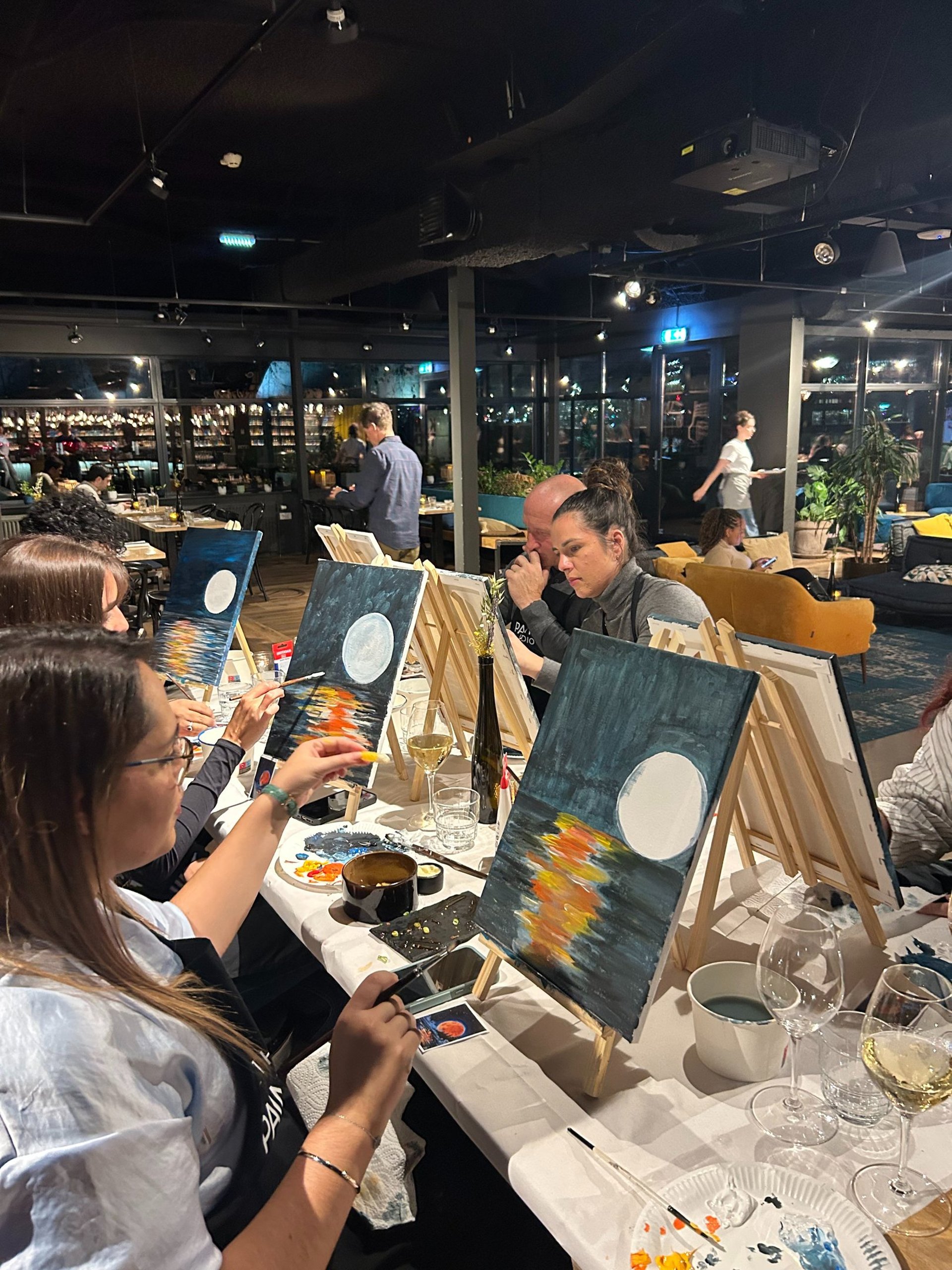 blue and white ceramic table decor on brown wooden table