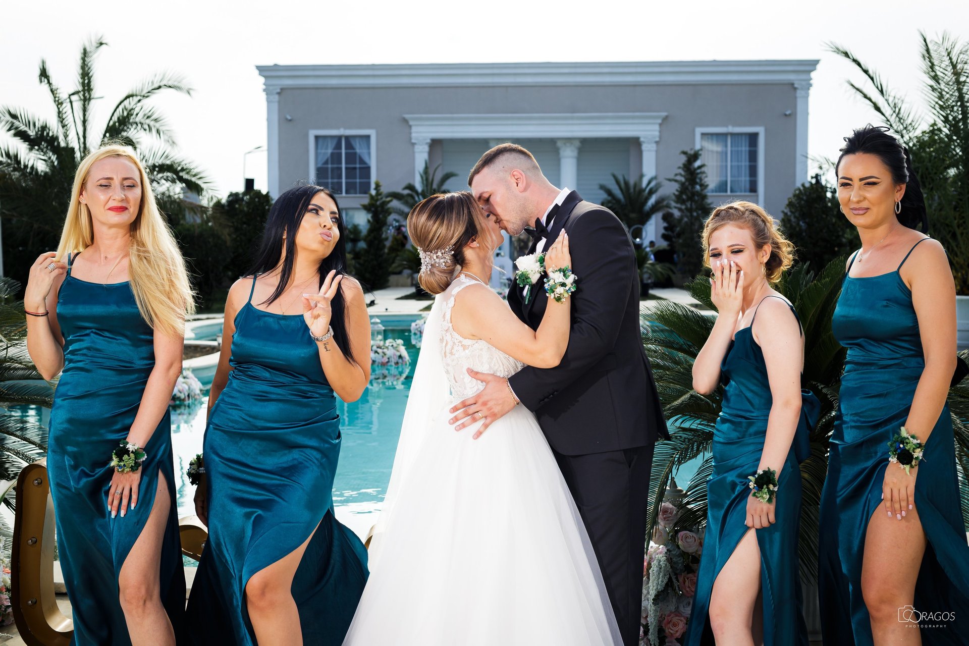 an abstract photo of a curved building with a blue sky in the background