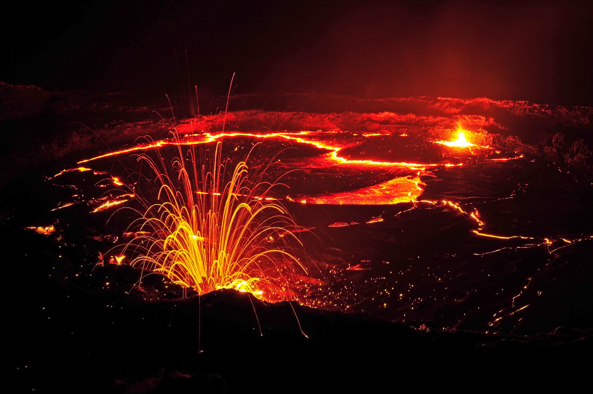 body of water with red flame