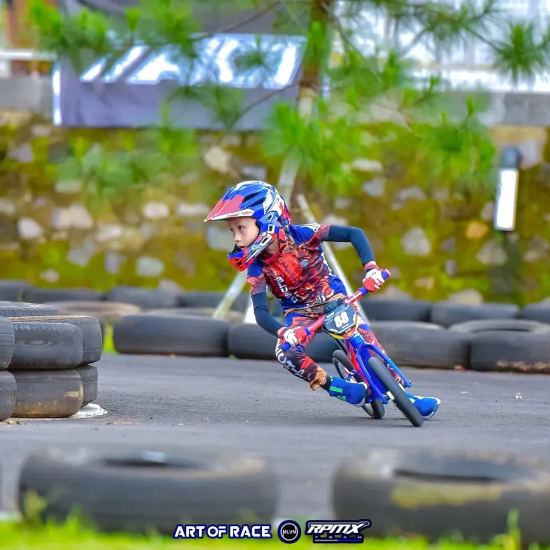Jersey pushbike aero premium anak warna merah biru motif jepang