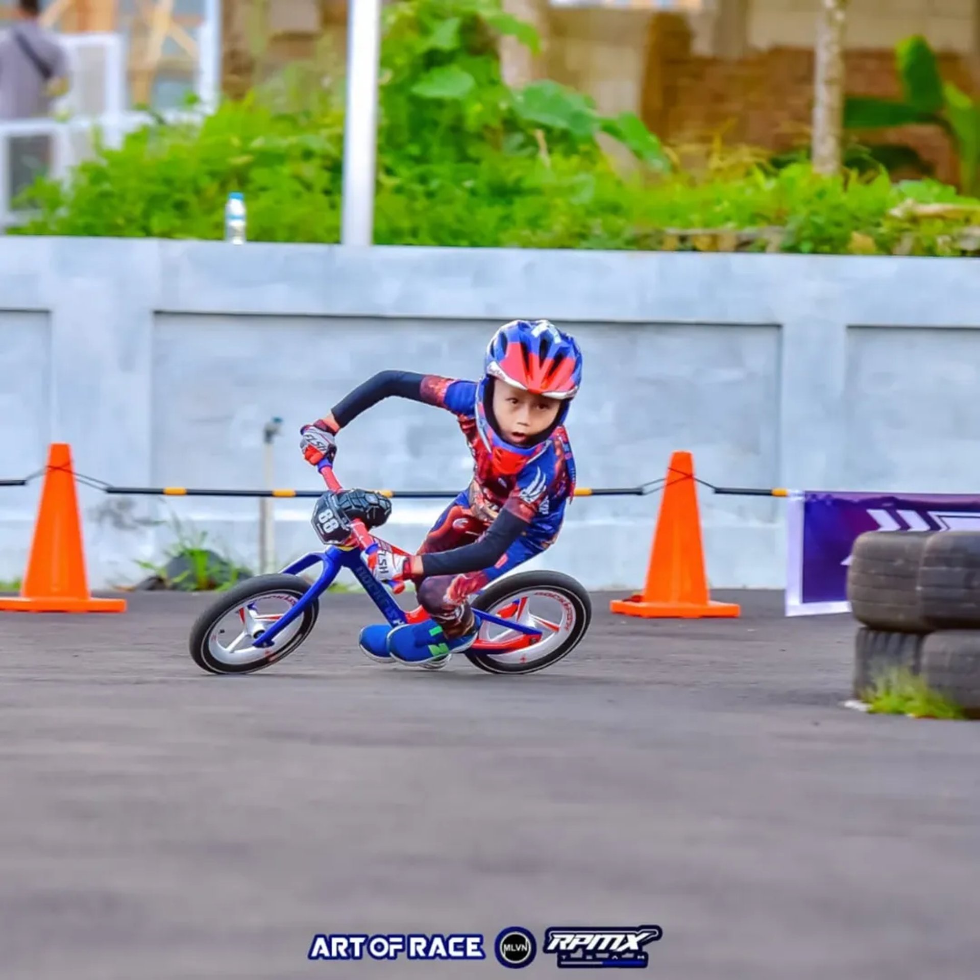 Jersey pushbike aero premium anak warna merah biru motif jepang