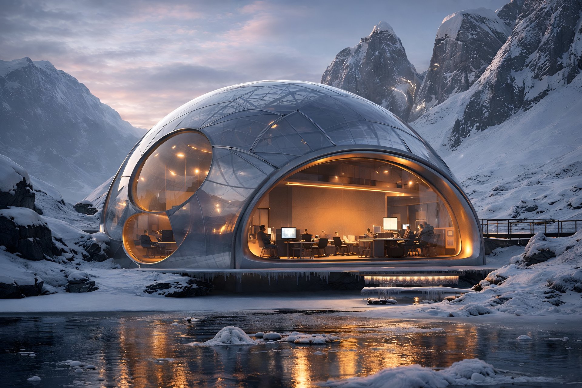 an abstract photo of a curved building with a blue sky in the background