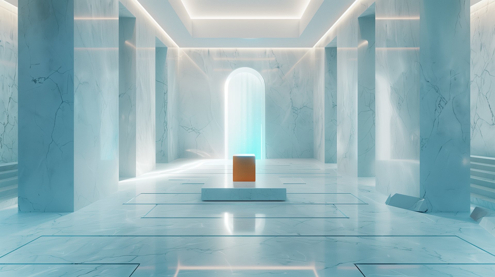 an abstract photo of a curved building with a blue sky in the background