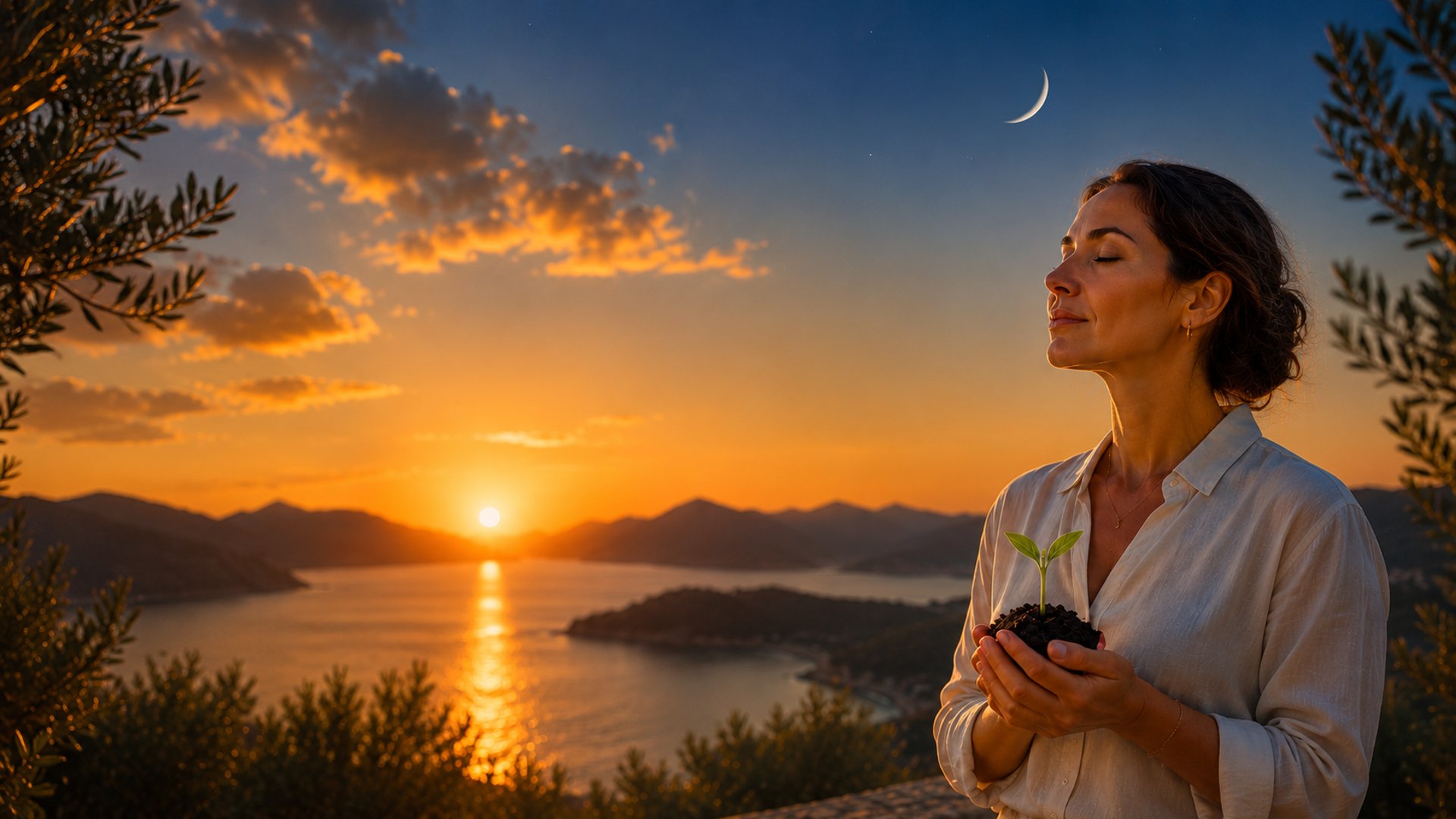woman holding moon lamp