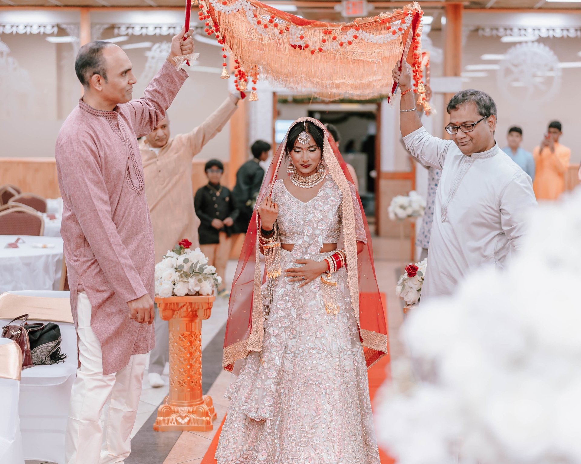 red and white umbrella on white table