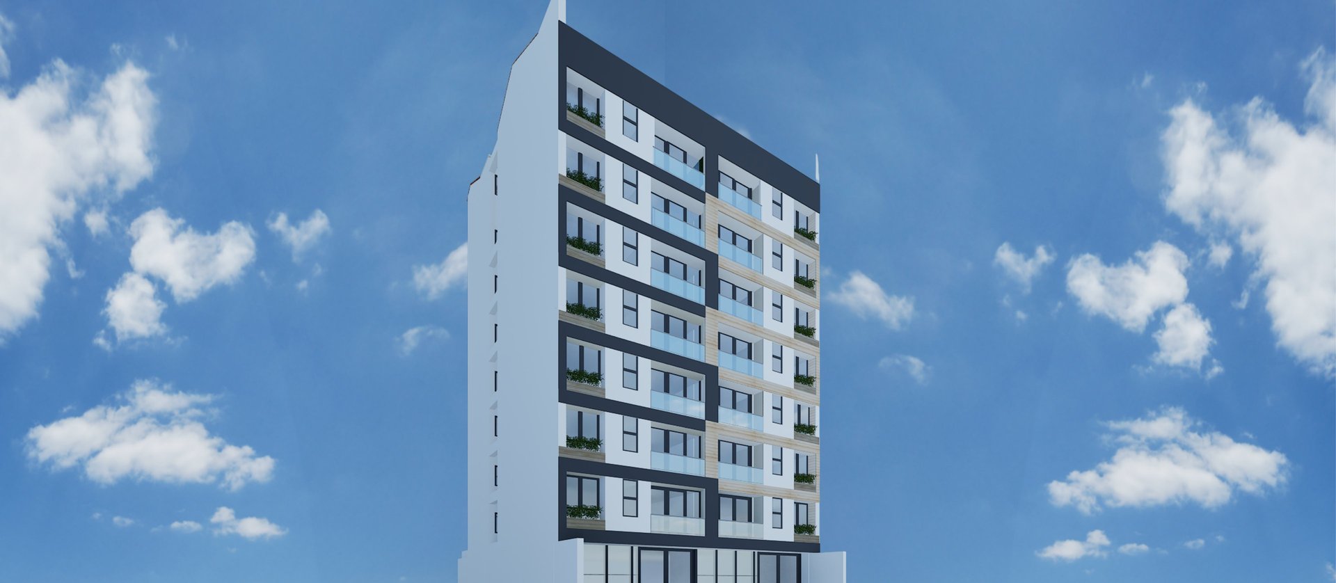 an abstract photo of a curved building with a blue sky in the background