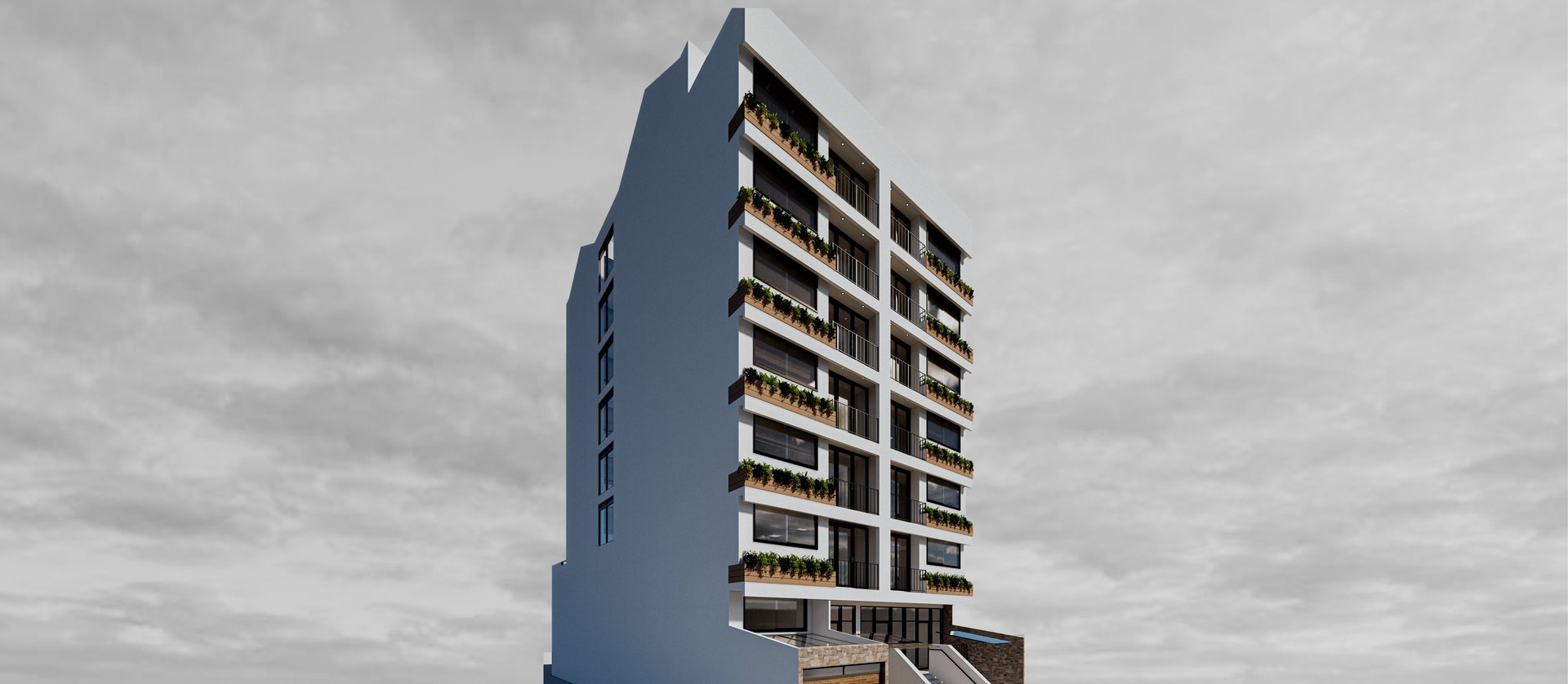 an abstract photo of a curved building with a blue sky in the background