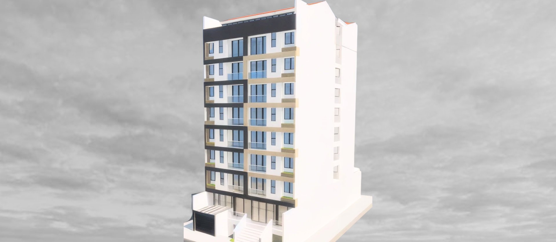 an abstract photo of a curved building with a blue sky in the background