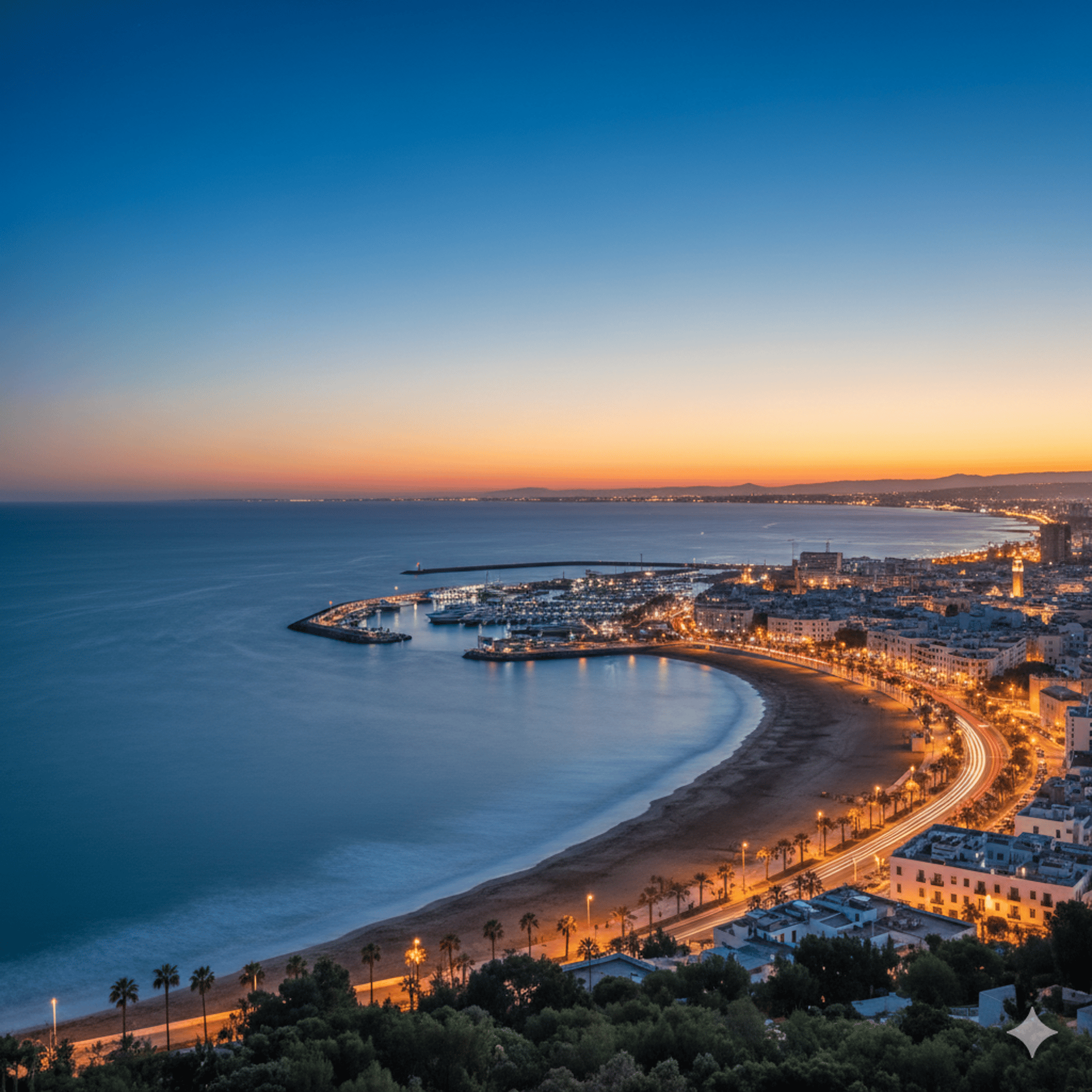 aerial view of city near body of water during night time