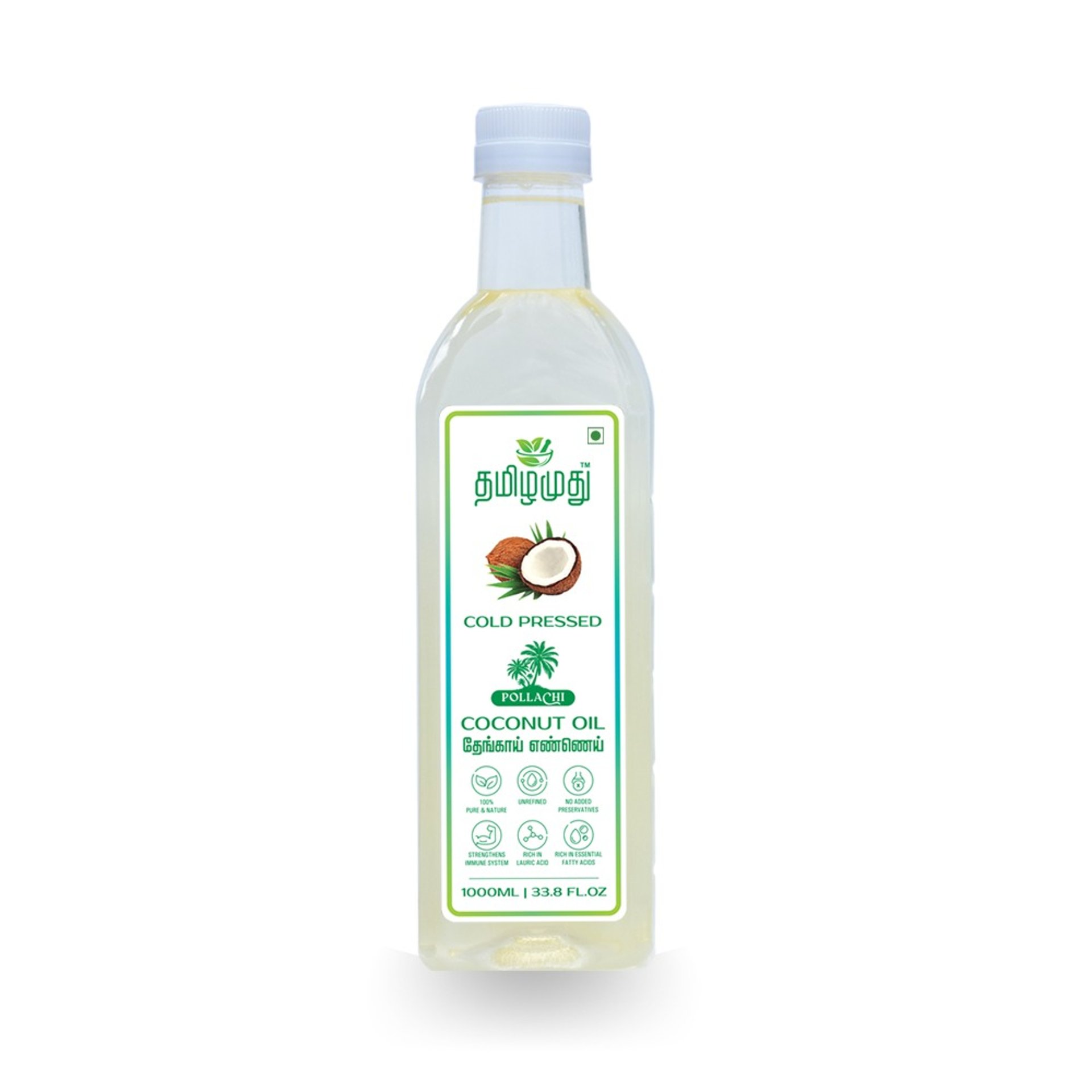 Tamilamuthu cold pressed coconut oil 1 litre made from solar dried copra in Pollachi