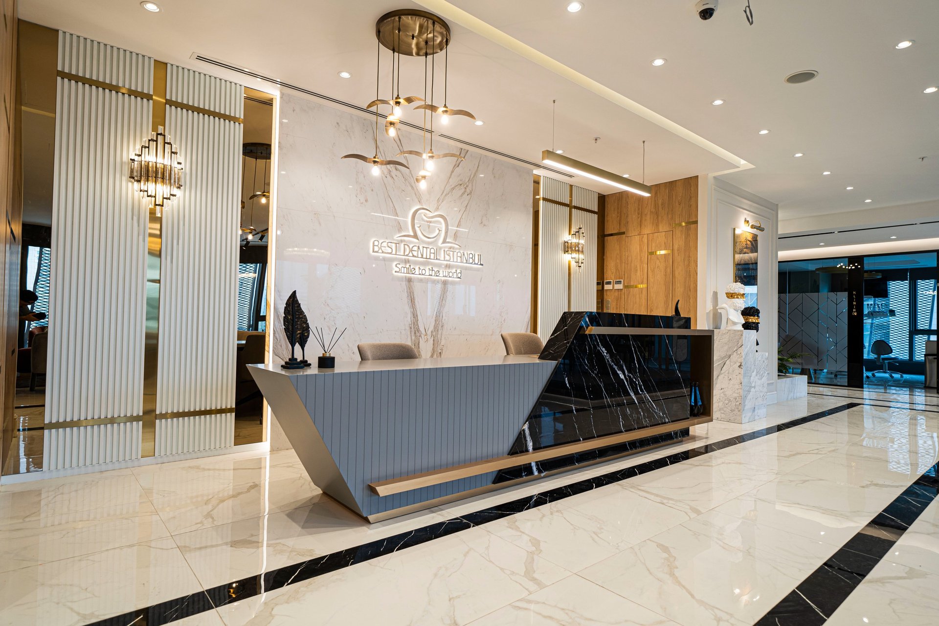 an abstract photo of a curved building with a blue sky in the background