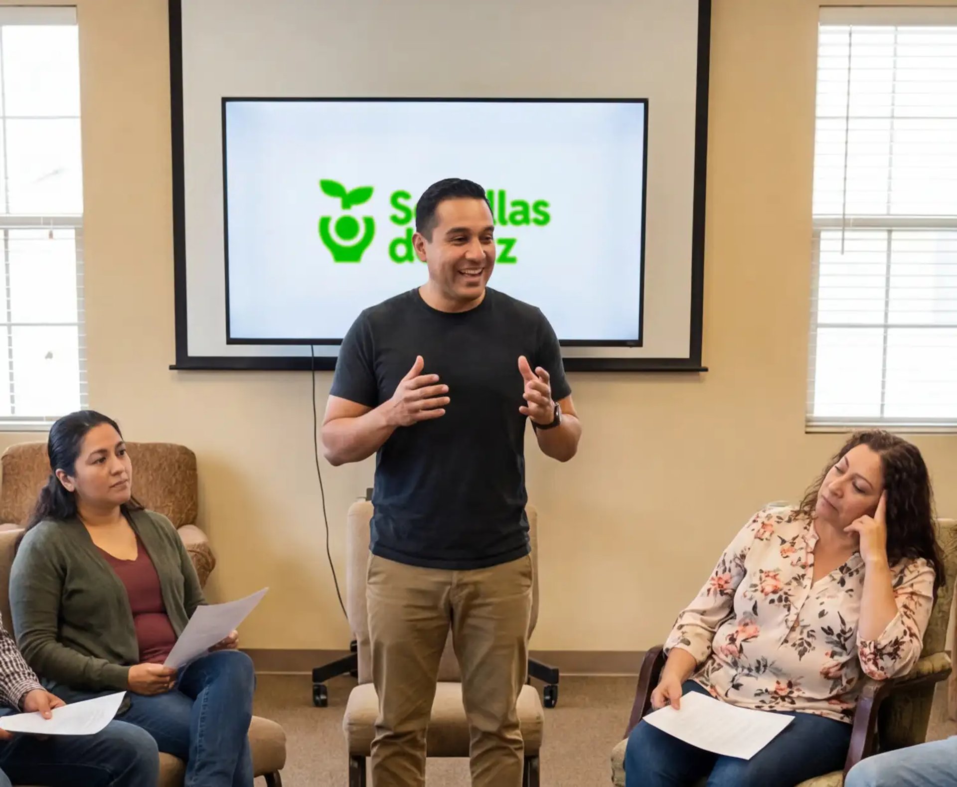 Cris A. Works- Semillas de Luz Logo in TV in a Workshop Session- Mobile