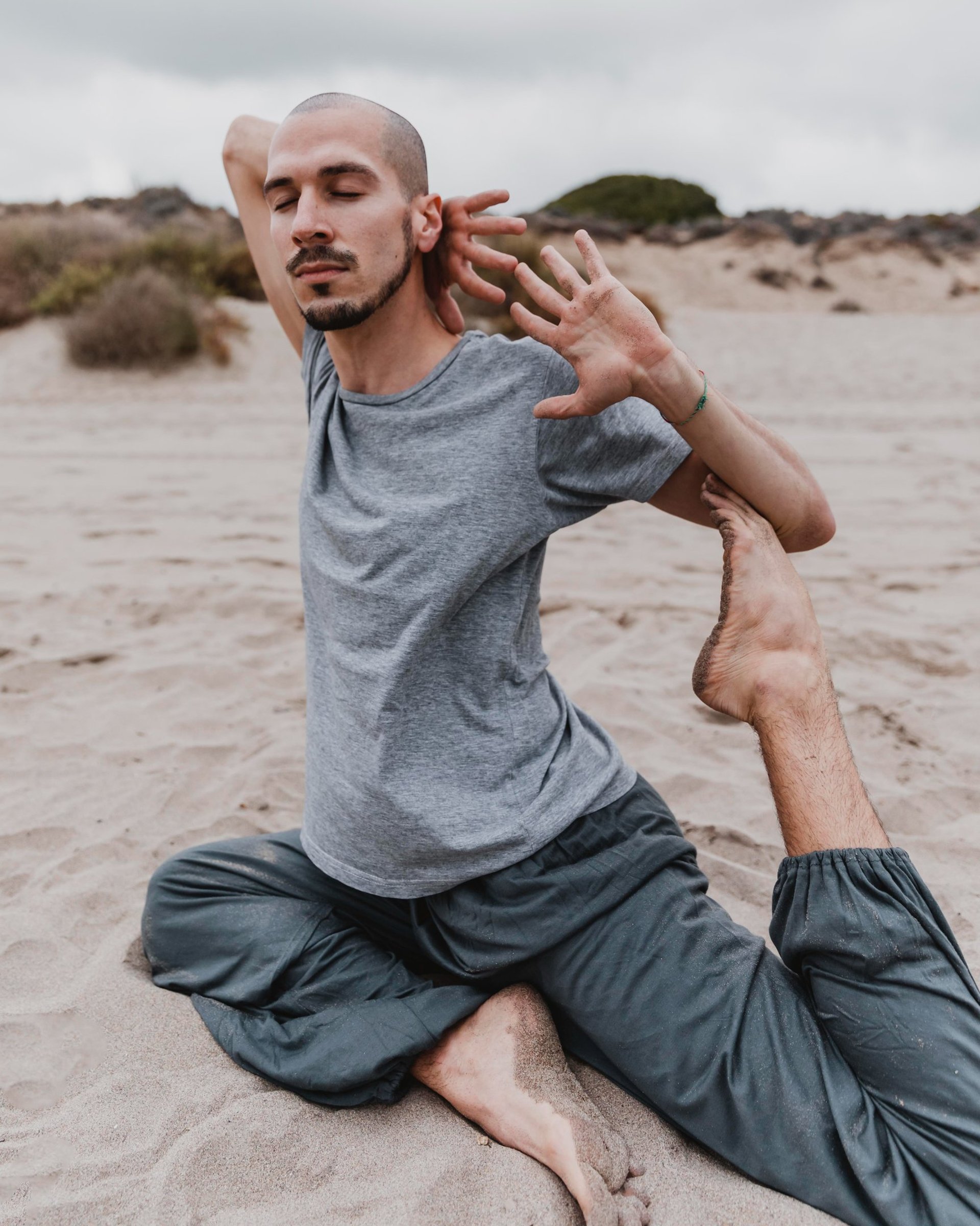 man wearing gray shorts