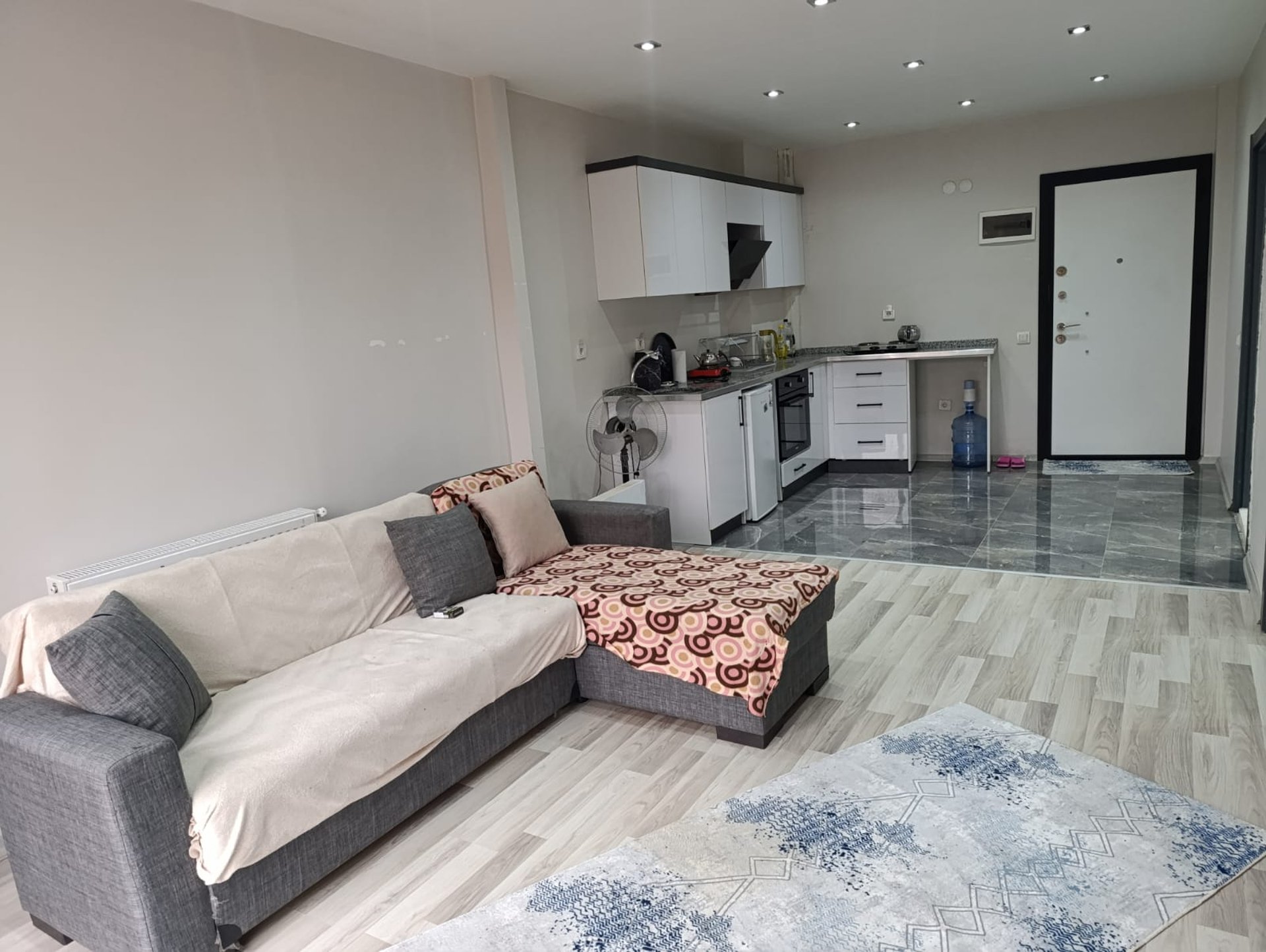 a hallway with wood floors