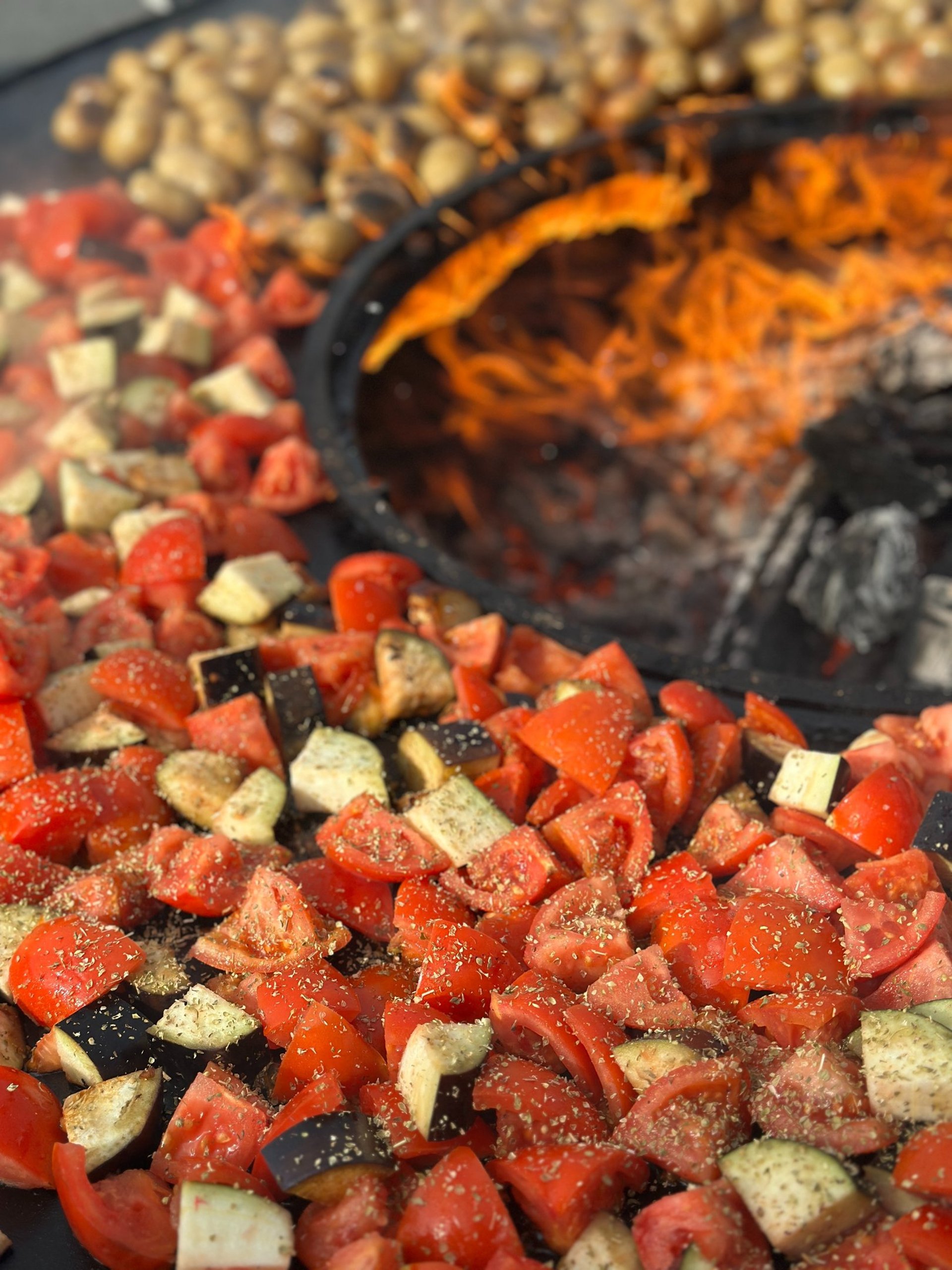 a close up of a grill with food on it