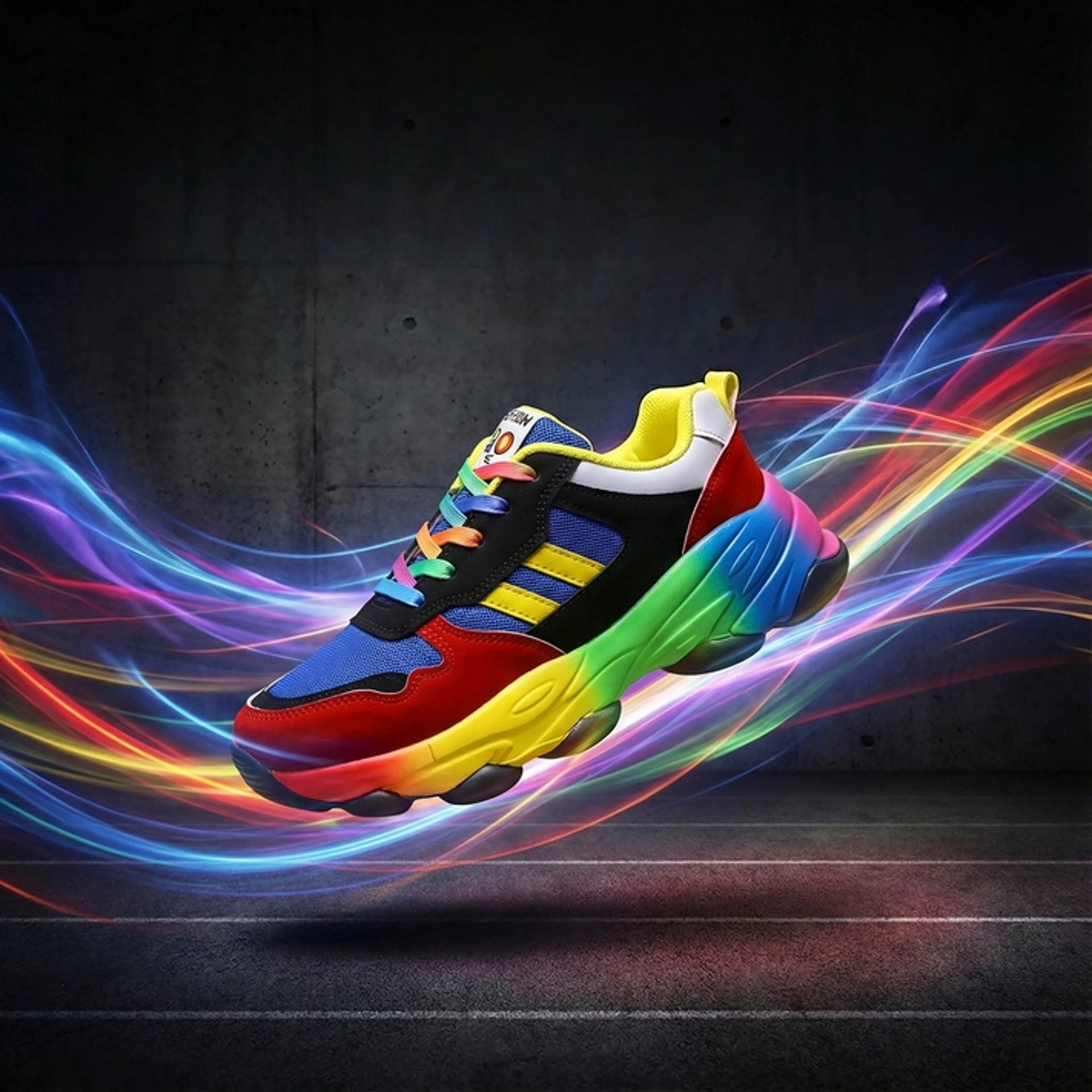 a blue shoe on a black surface