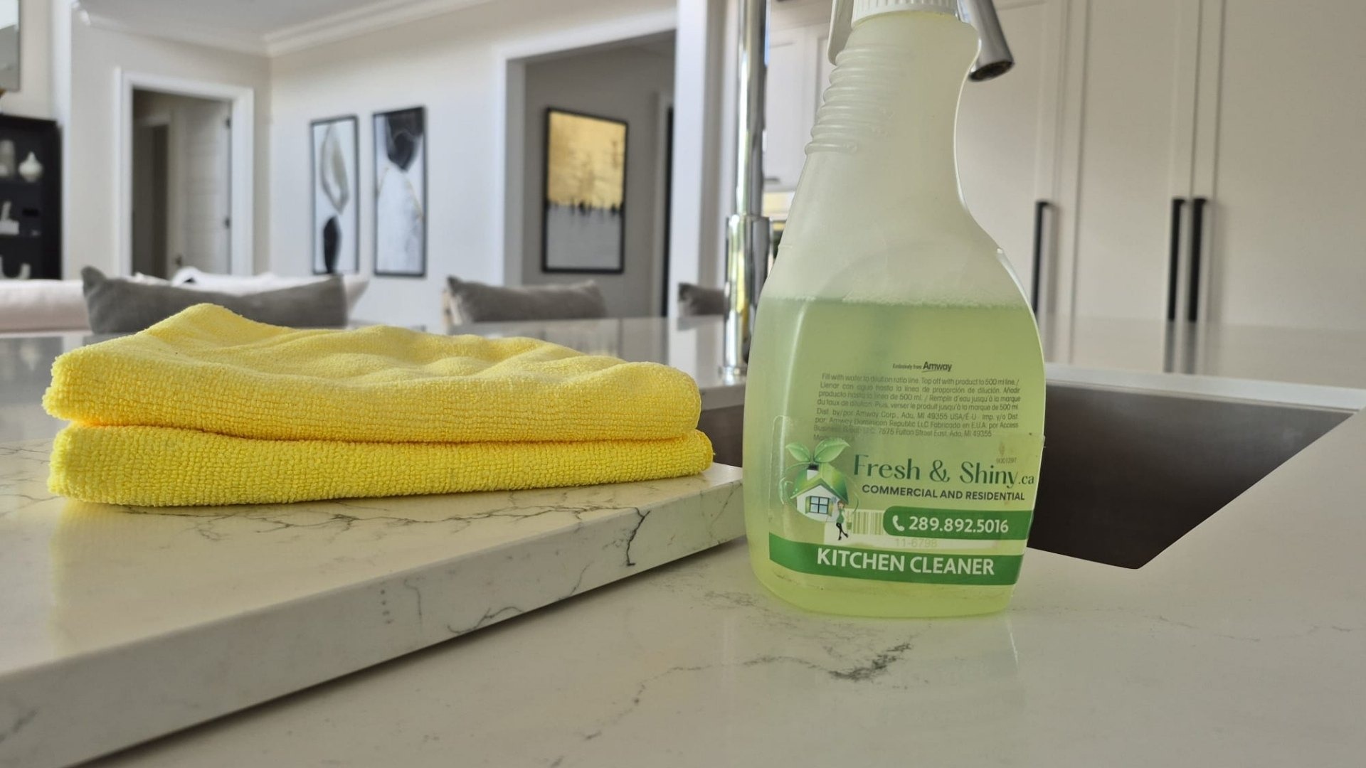 Eco-friendly cleaning products used by Fresh & Shiny Cleaning Services in Durham Region, including Ajax, Whitby, Pickering, O