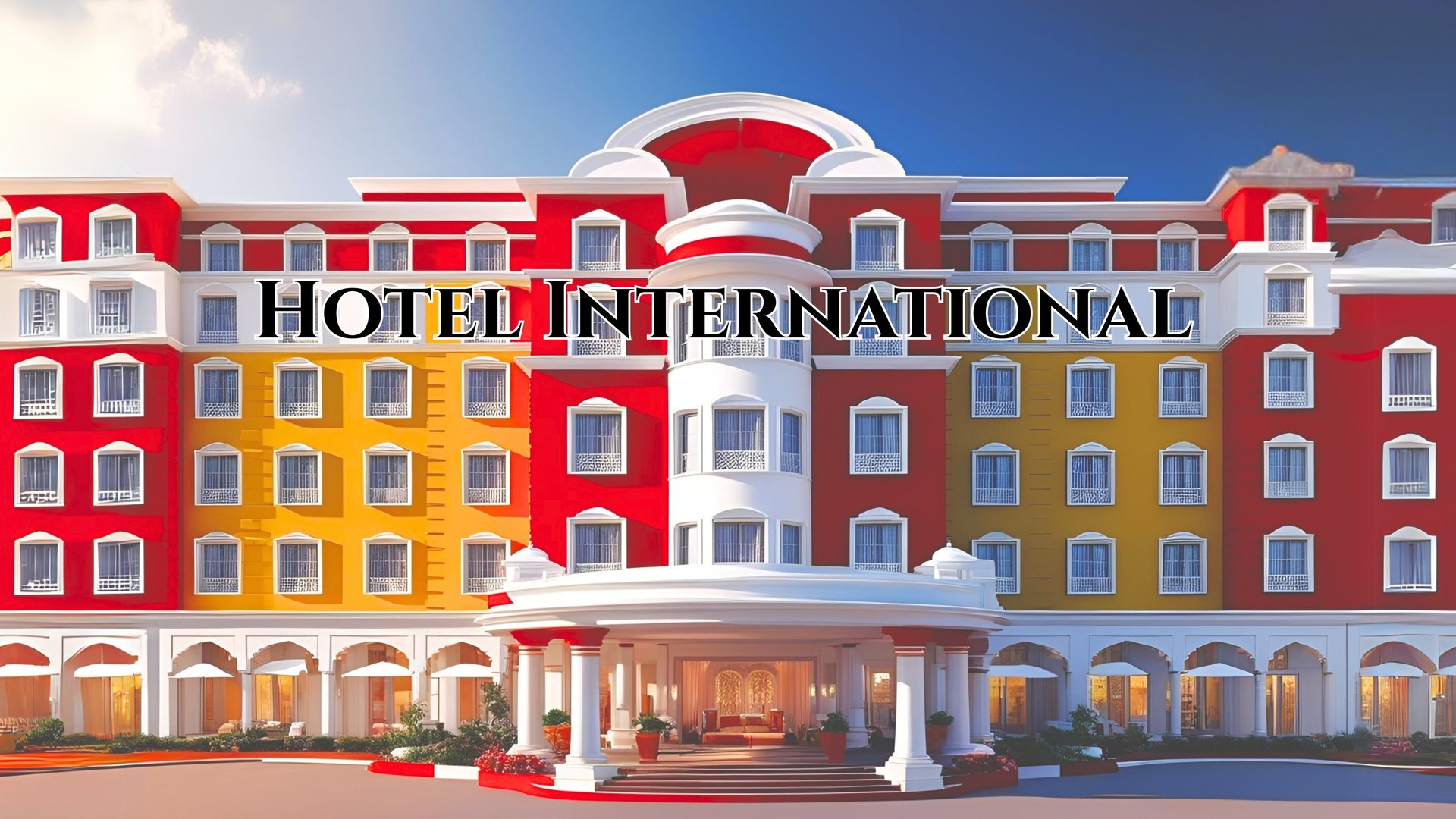 an abstract photo of a curved building with a blue sky in the background