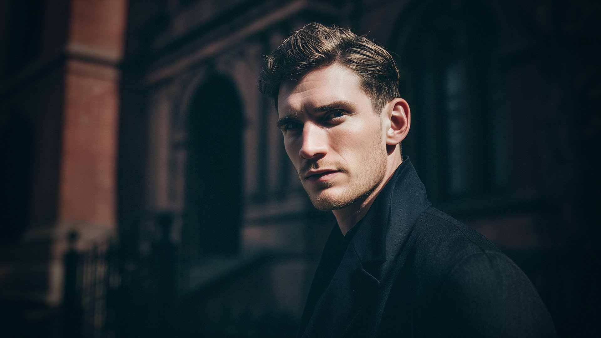 AI-generated cinematic outdoor portrait of a man in soft light, created using Promptism by Supermodernism
