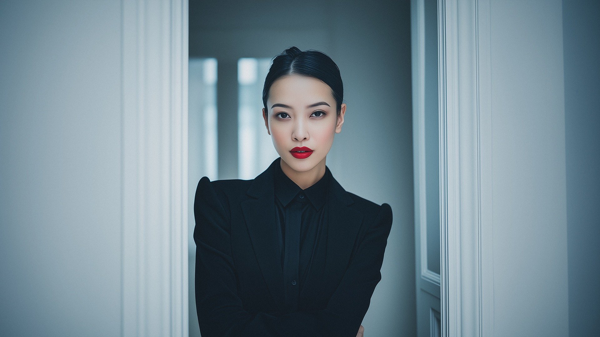 AI-generated fashion editorial portrait created with Promptism by Supermodernism. Clean lighting, bold styling.