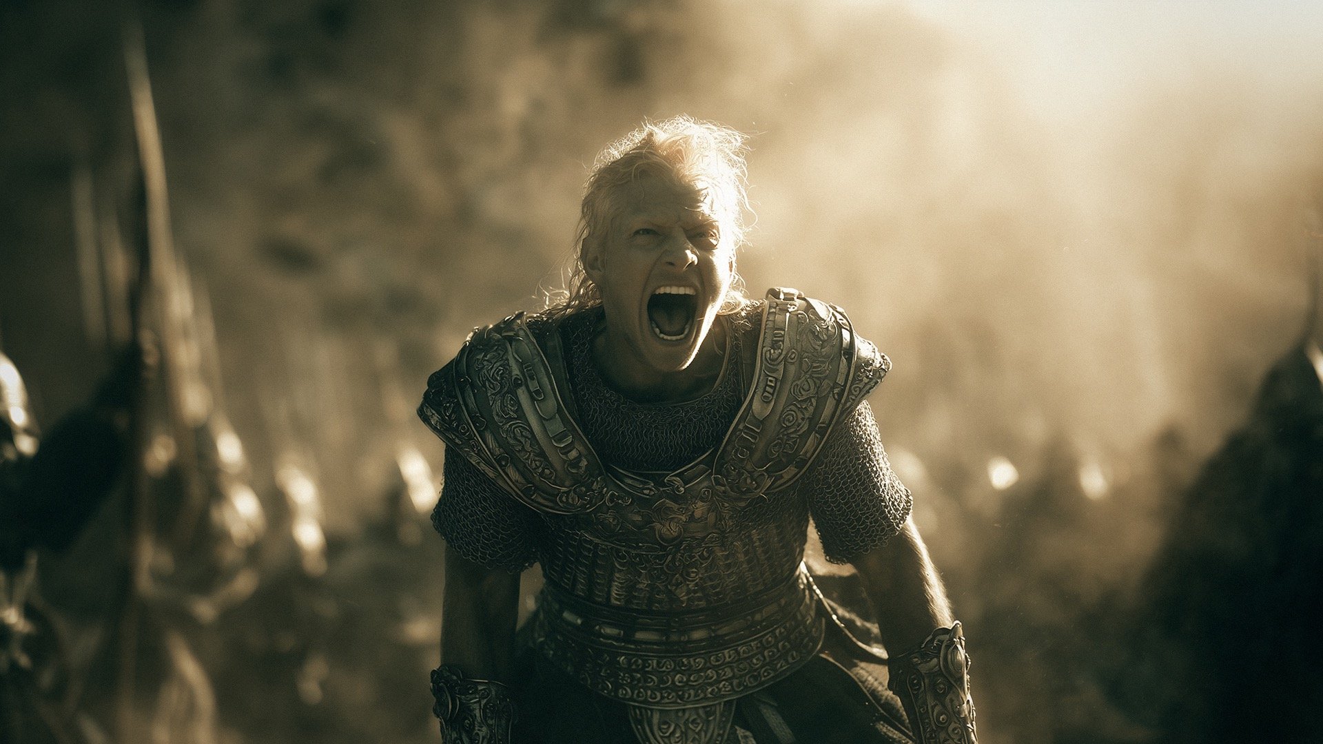 AI-generated cinematic battle scene created with Promptism by Supermodernism. Epic lighting, detailed armour, dramatic energy
