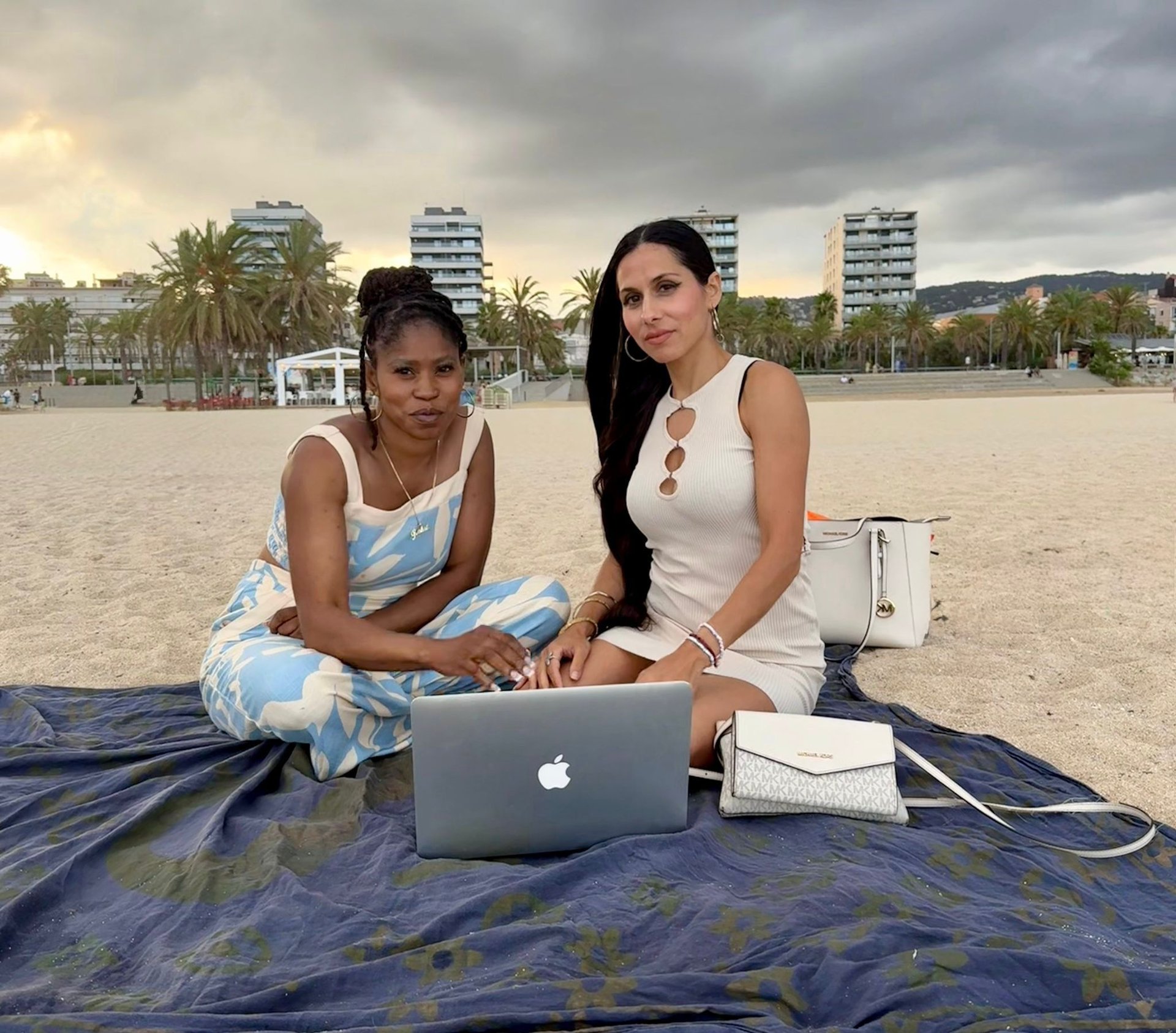 an abstract photo of a curved building with a blue sky in the background