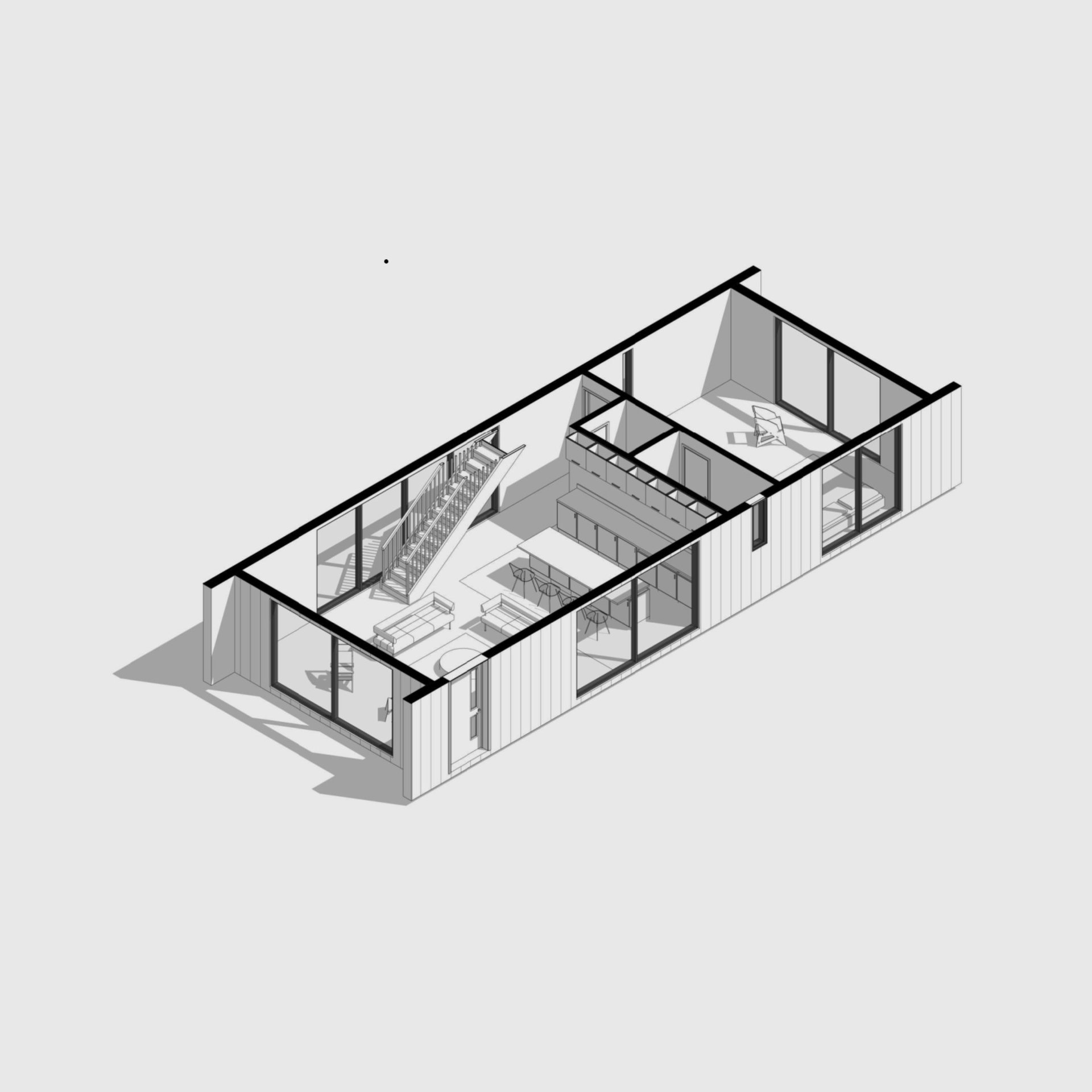 Modern cabin floor plan with loft bedroom and open layout
