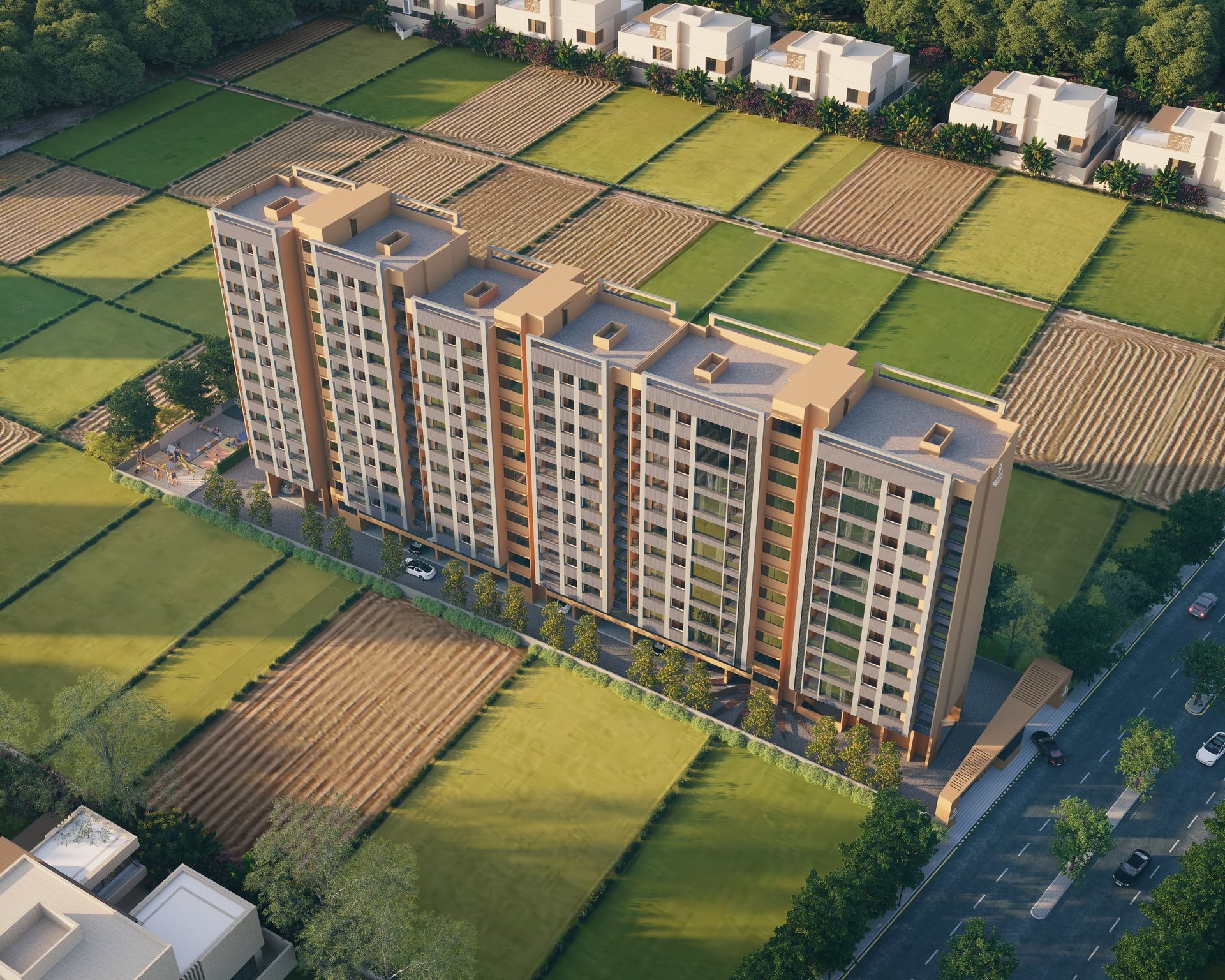 an abstract photo of a curved building with a blue sky in the background