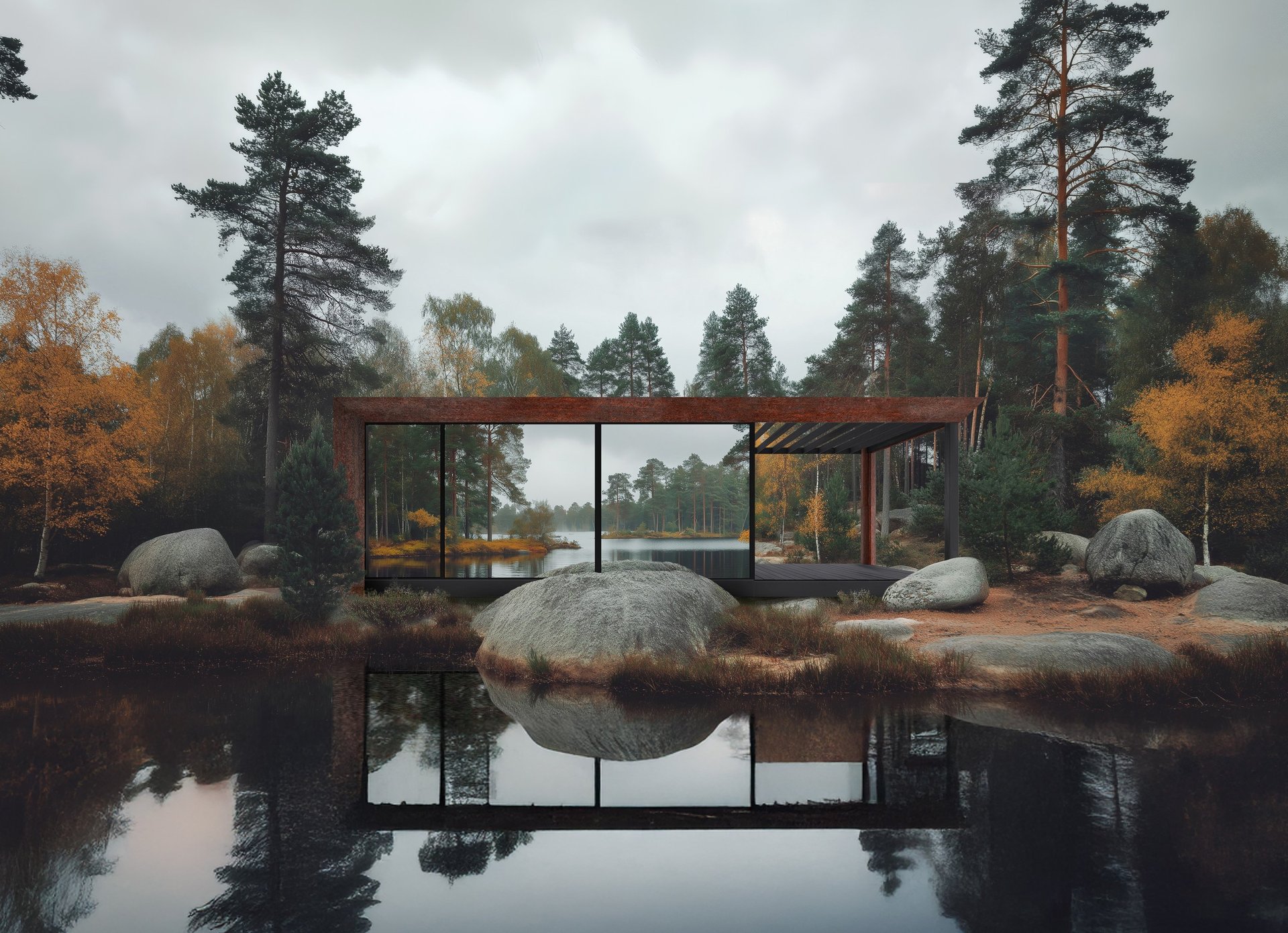 Mirrored Cabin in the forest with modern design