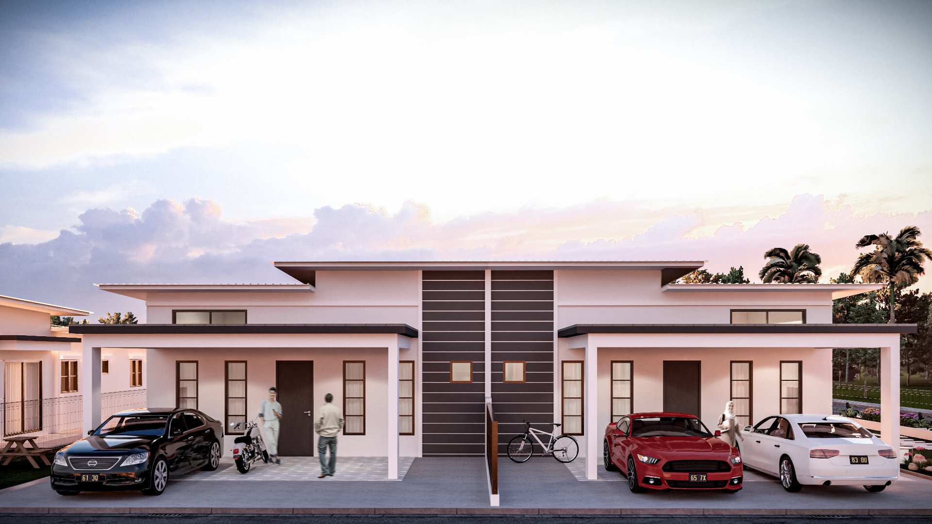 an abstract photo of a curved building with a blue sky in the background