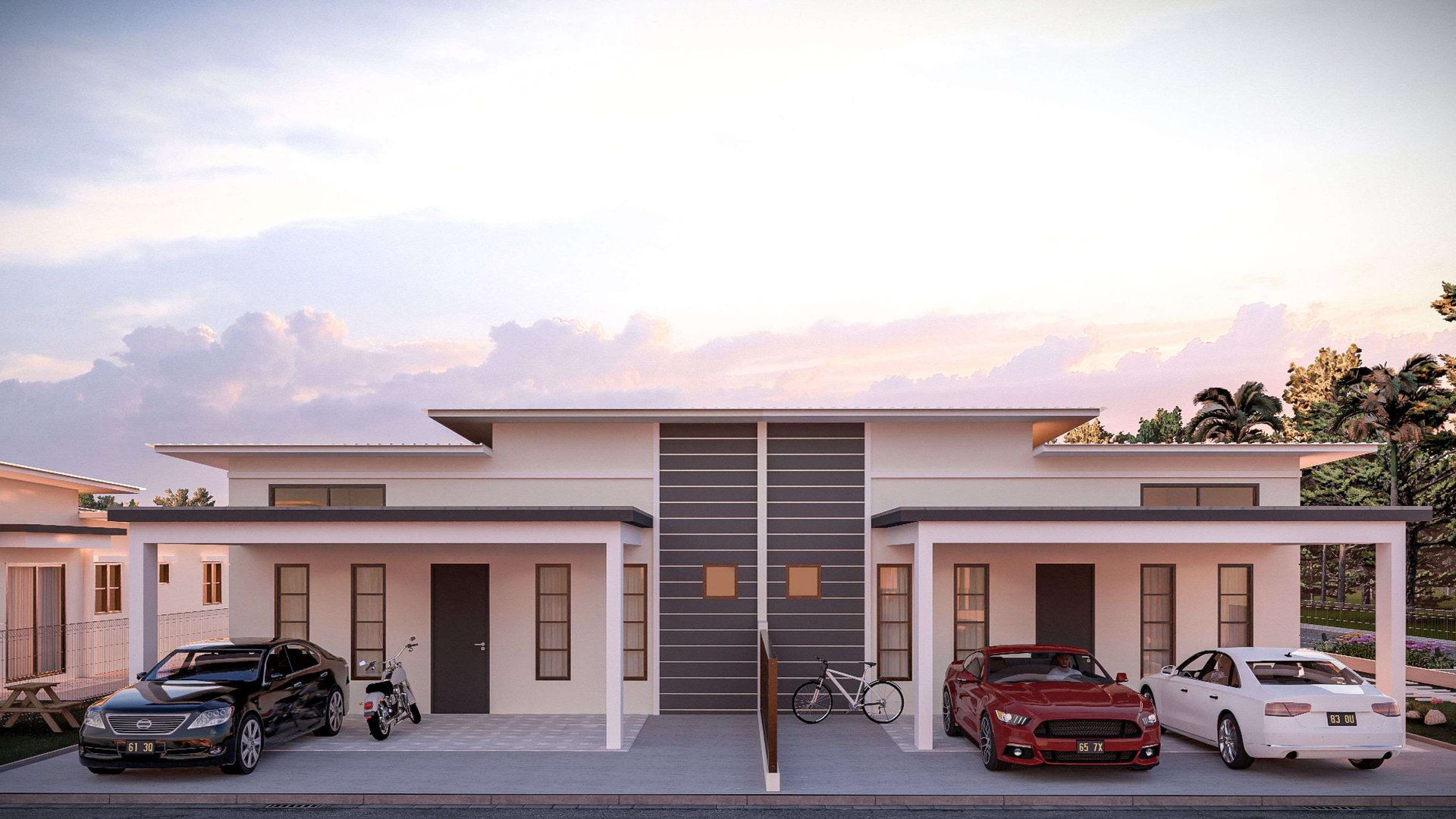 an abstract photo of a curved building with a blue sky in the background